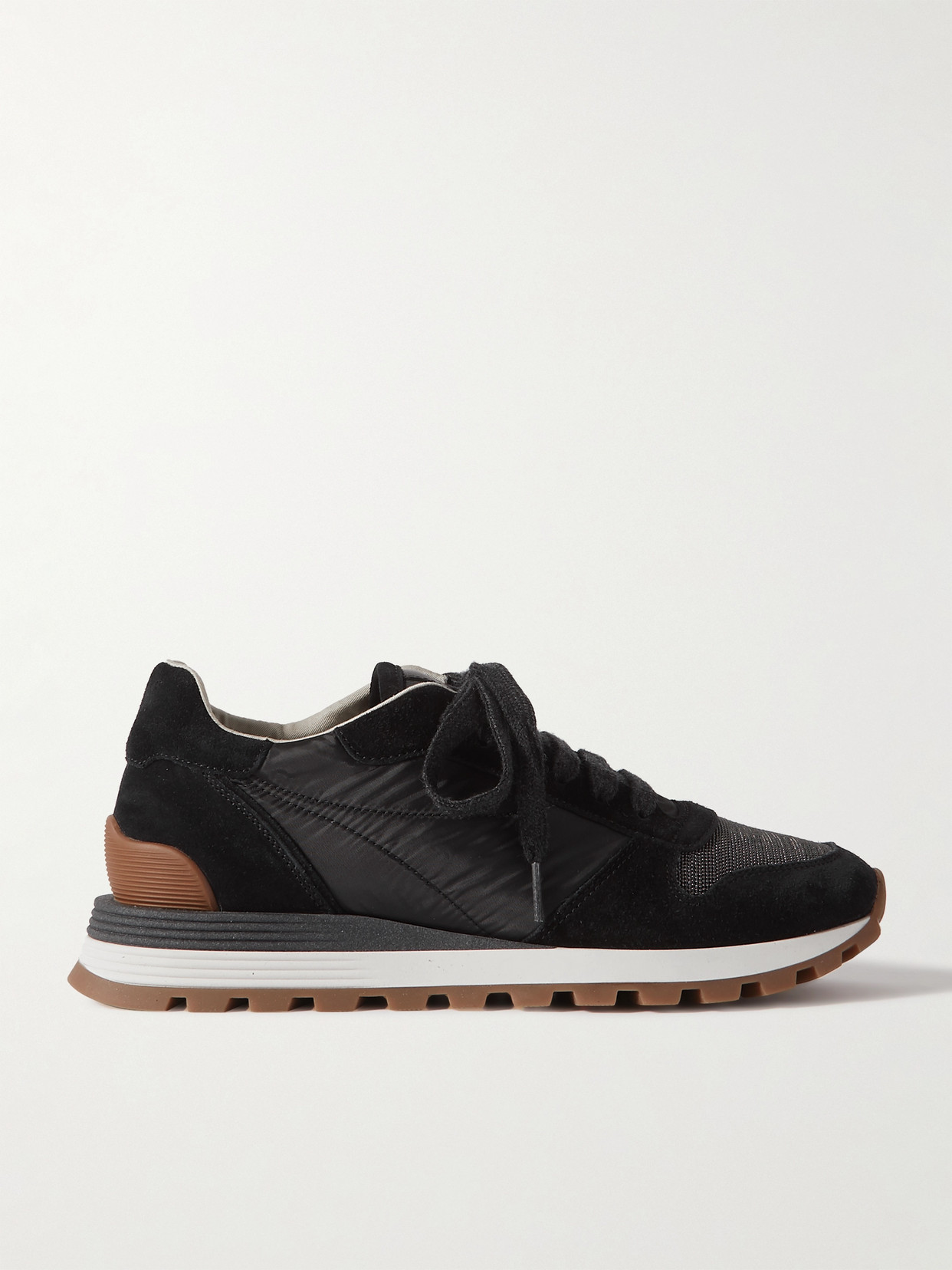 Brunello Cucinelli Suede And Leather Sneakers With Cushioned Sole In Black