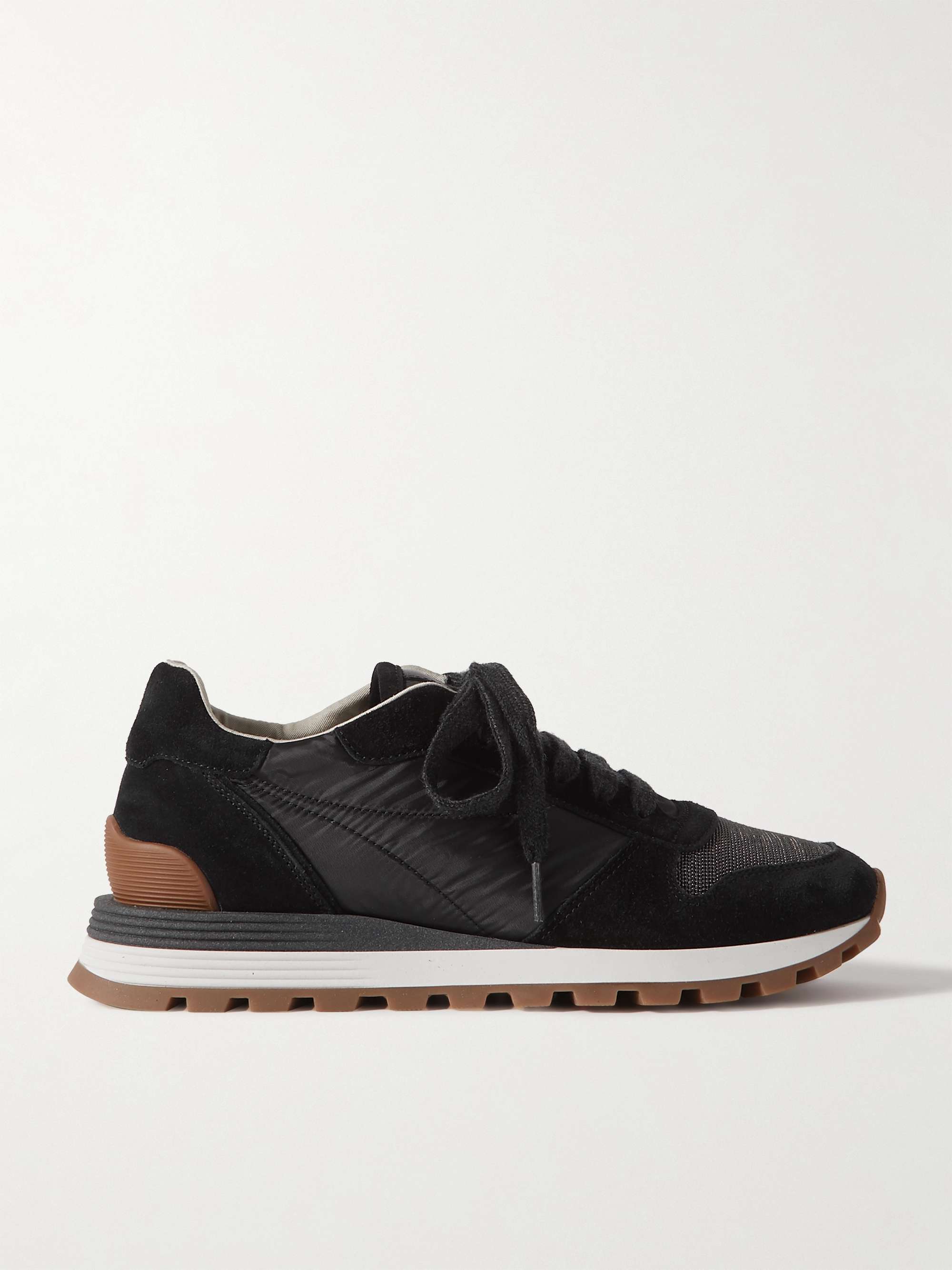 Bead embellished nylon and suede sneakers black IT35.5