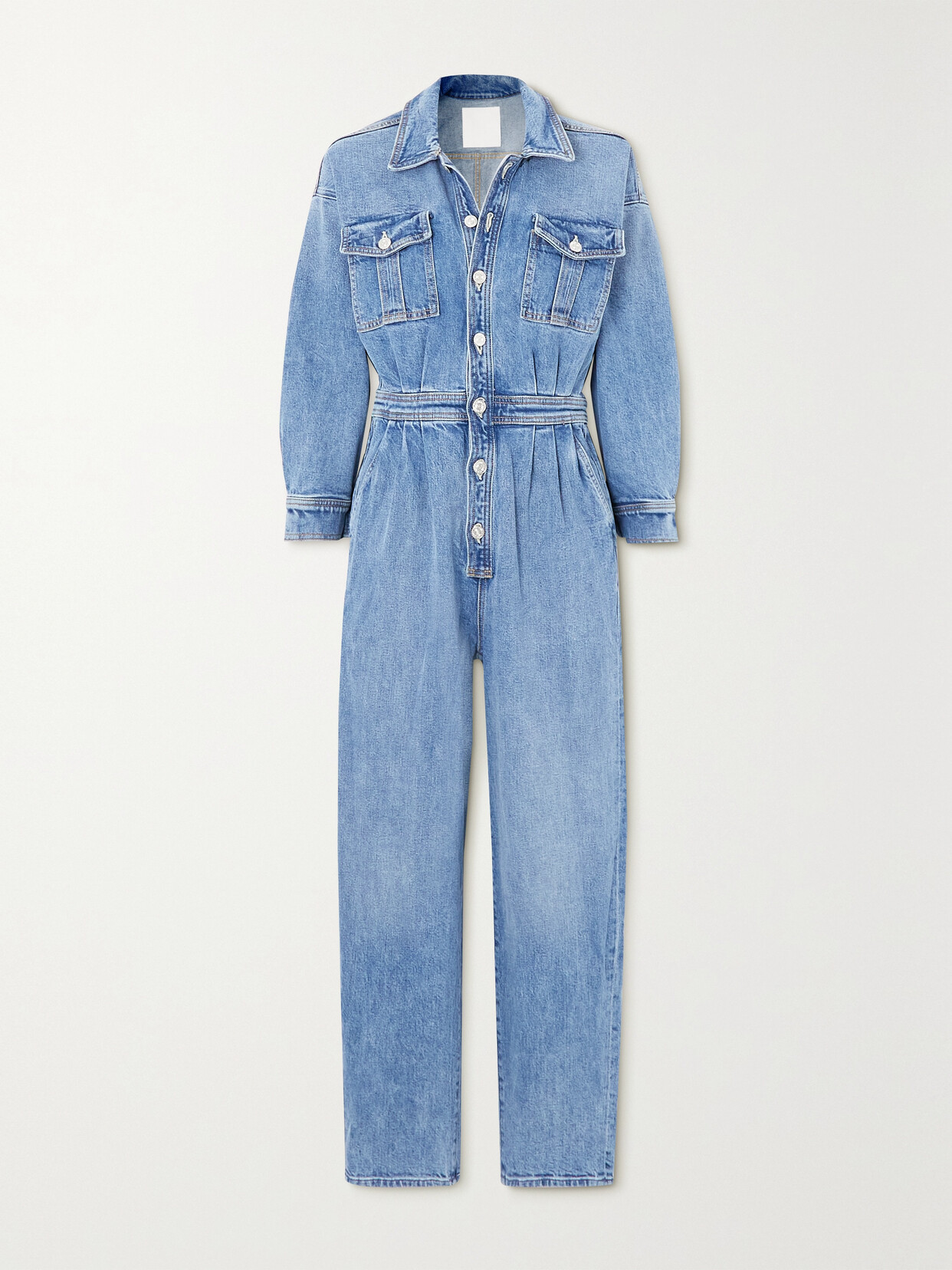 Mother - The Pleated Prep Curbside Denim Jumpsuit - Blue