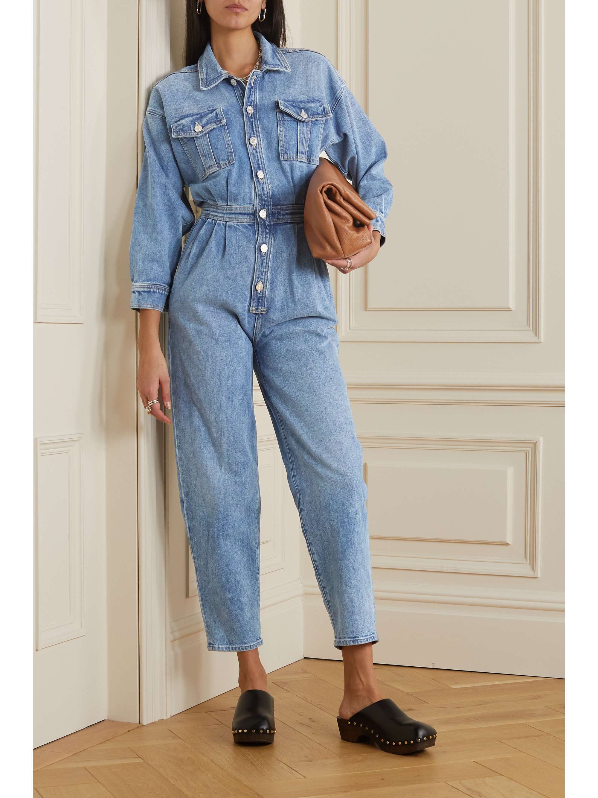 MOTHER The Pleated Prep Curbside denim jumpsuit