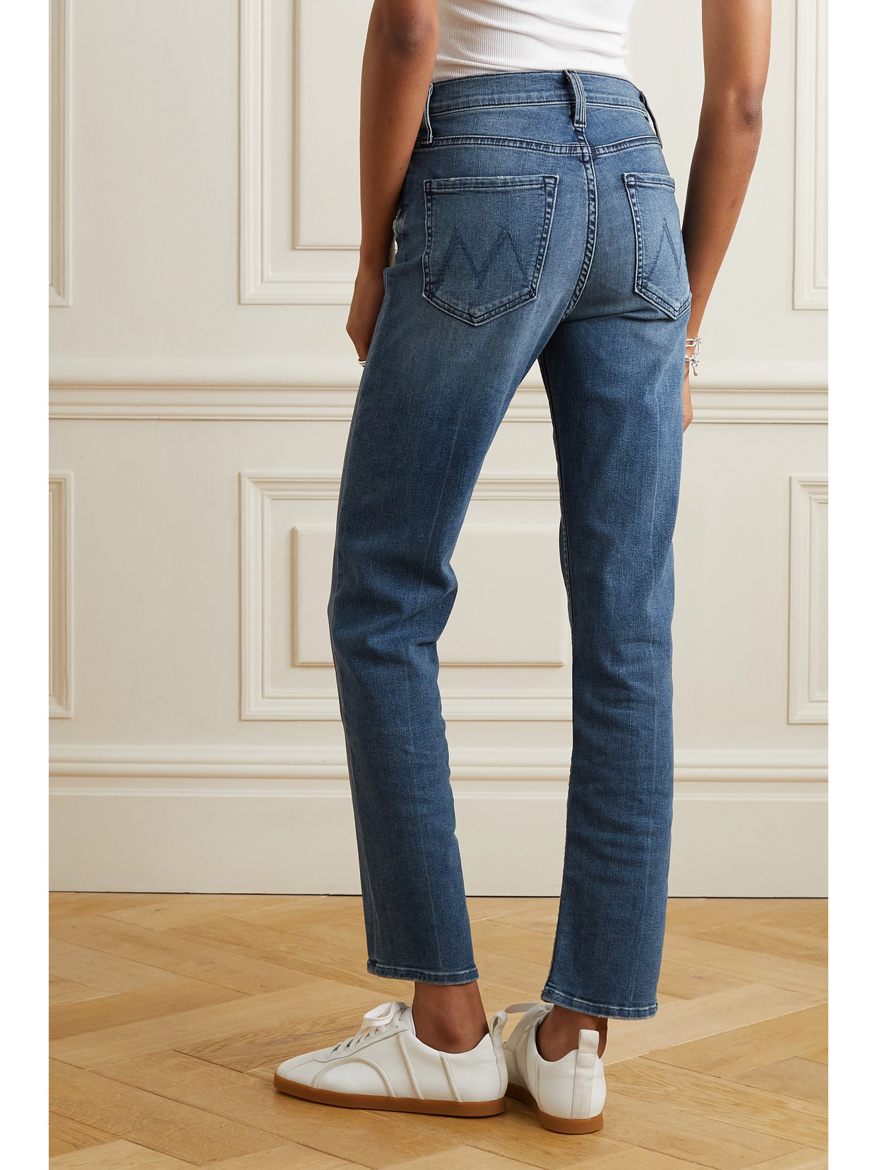 Shop Mother + Net Sustain The Tomcat Hover High-rise Straight Leg Jeans In Blue