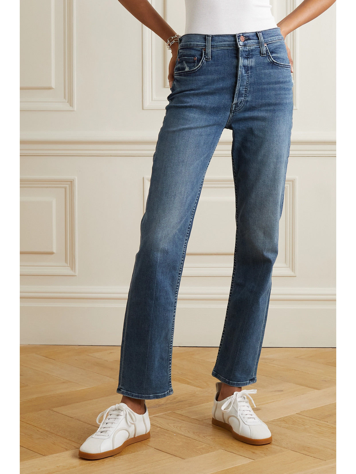 Shop Mother + Net Sustain The Tomcat Hover High-rise Straight Leg Jeans In Blue