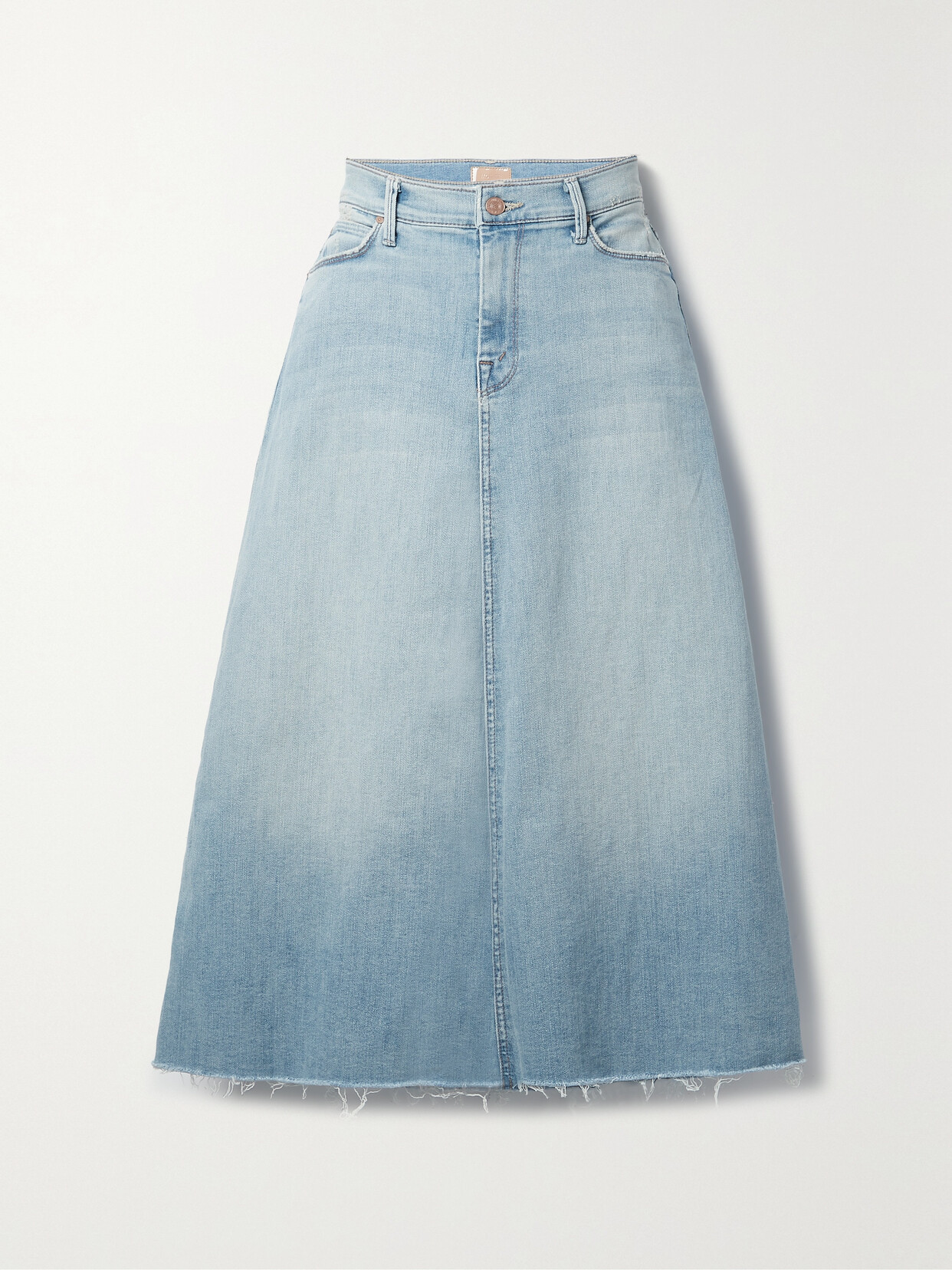 Mother - The Circle Frayed Denim Midi Skirt - Blue