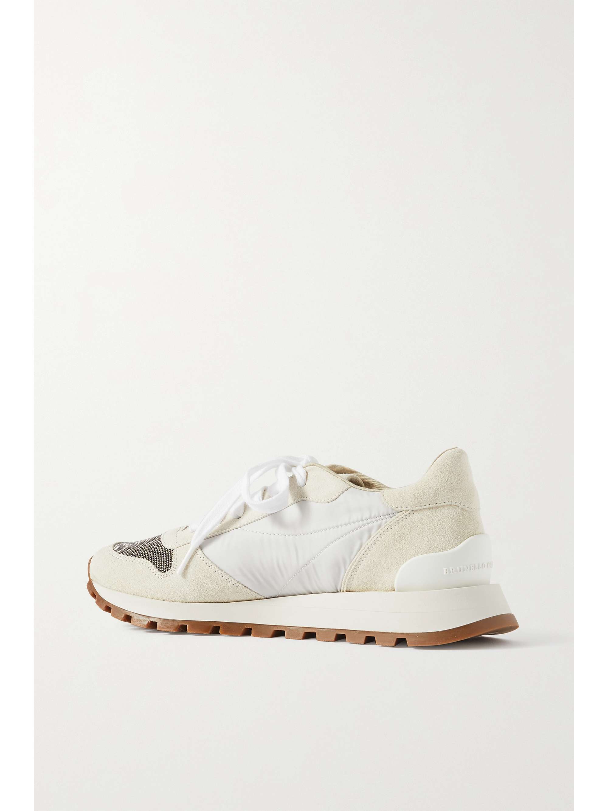 BRUNELLO CUCINELLI Bead-embellished nylon and suede sneakers