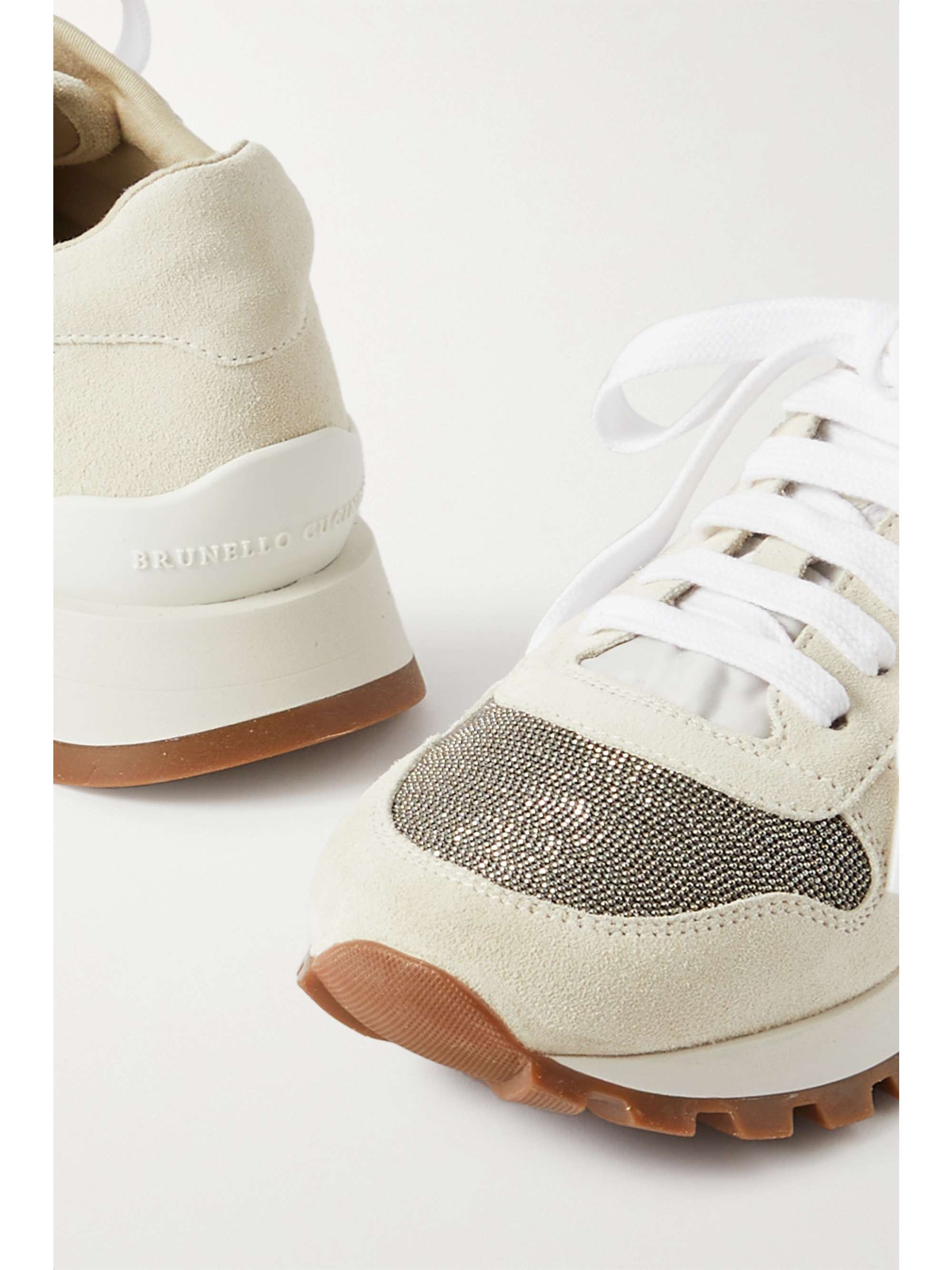 BRUNELLO CUCINELLI Bead-embellished nylon and suede sneakers
