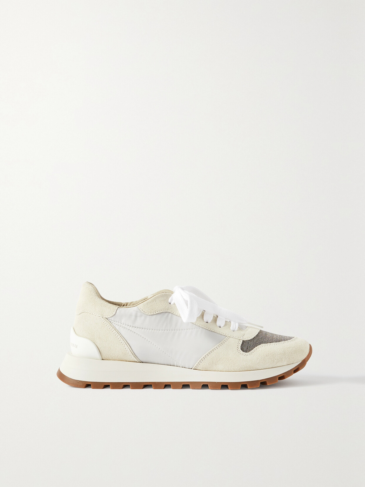 Brunello Cucinelli Bead-embellished Nylon And Suede Sneakers In White