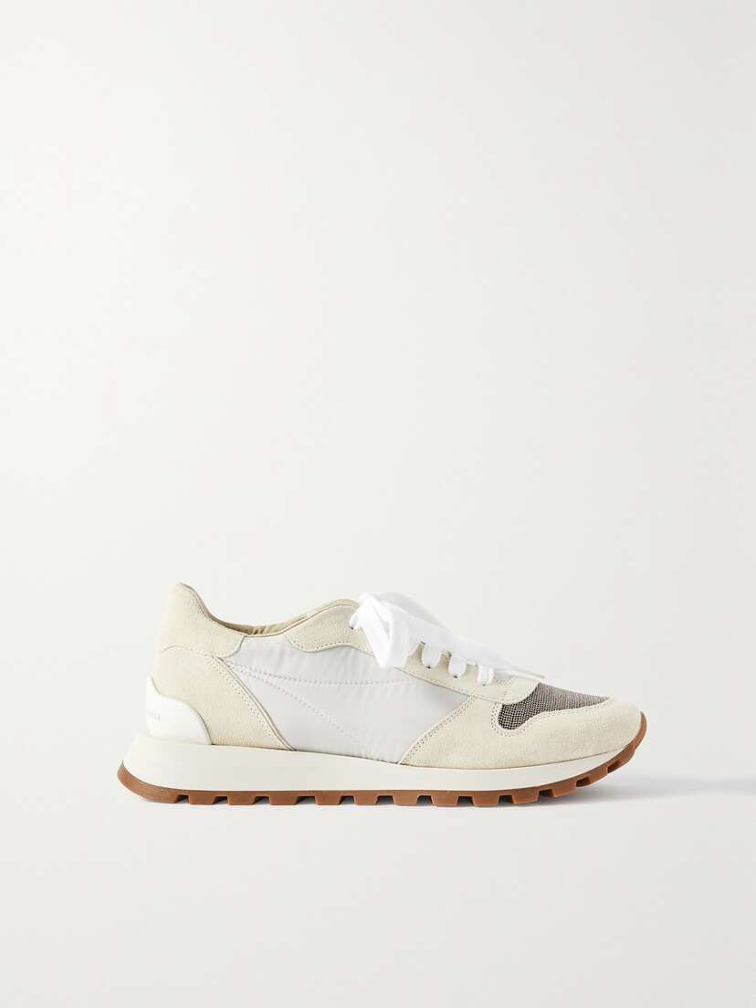 Brunello Cucinelli Bead-embellished Nylon And Suede Sneakers