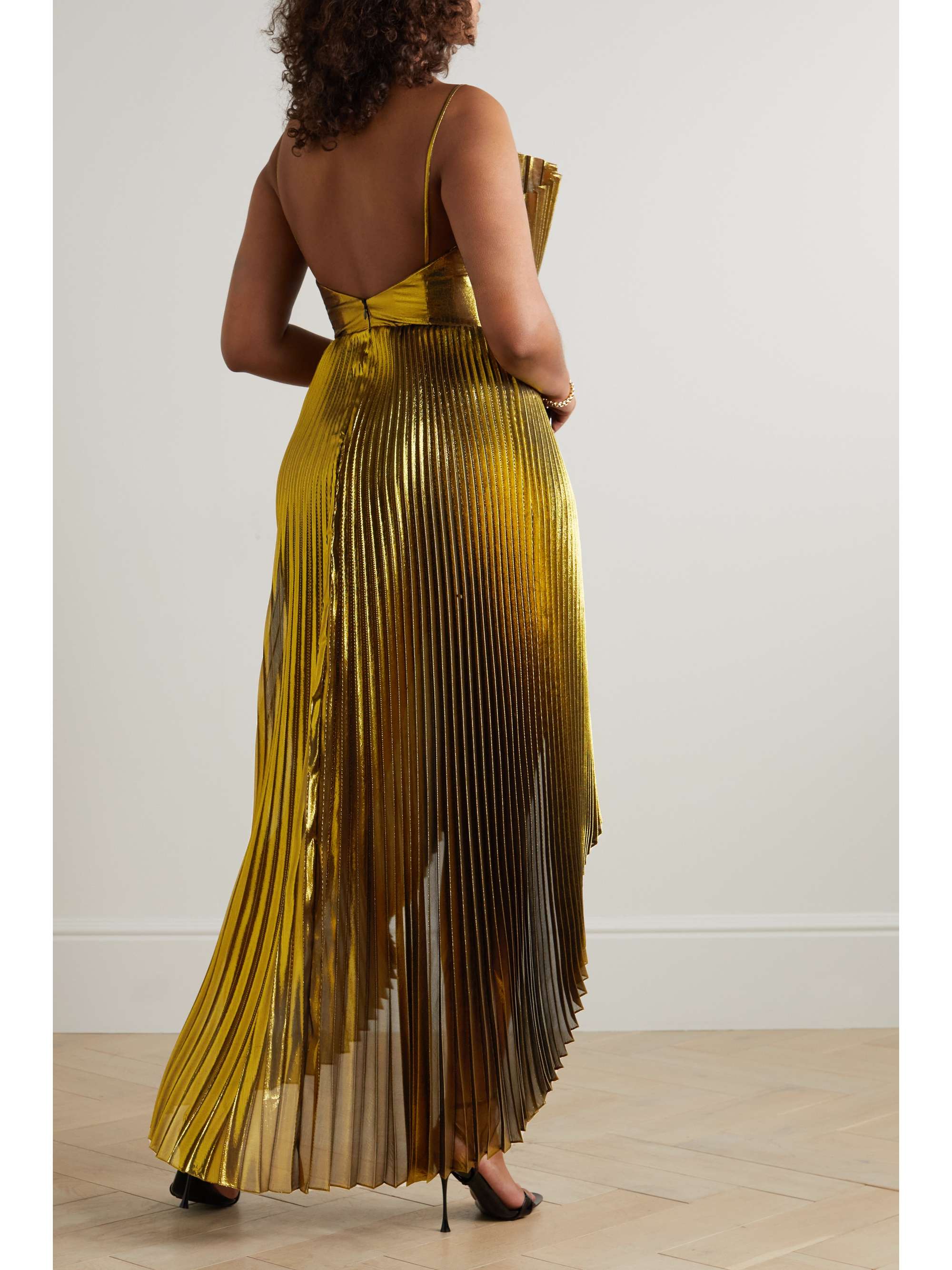 SEMSEM Draped silk-blend plissé-lamé gown