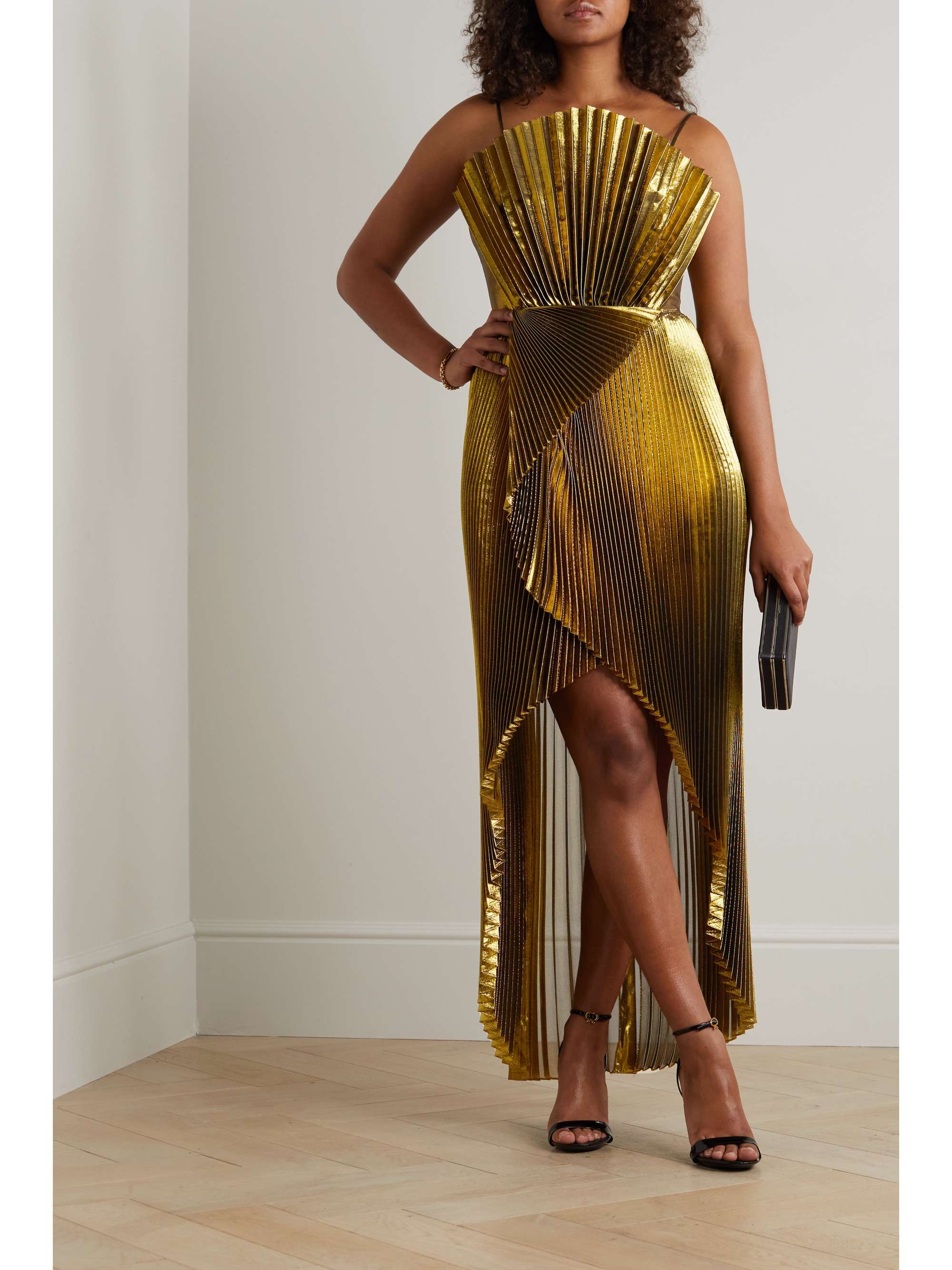 SEMSEM Draped silk-blend plissé-lamé gown