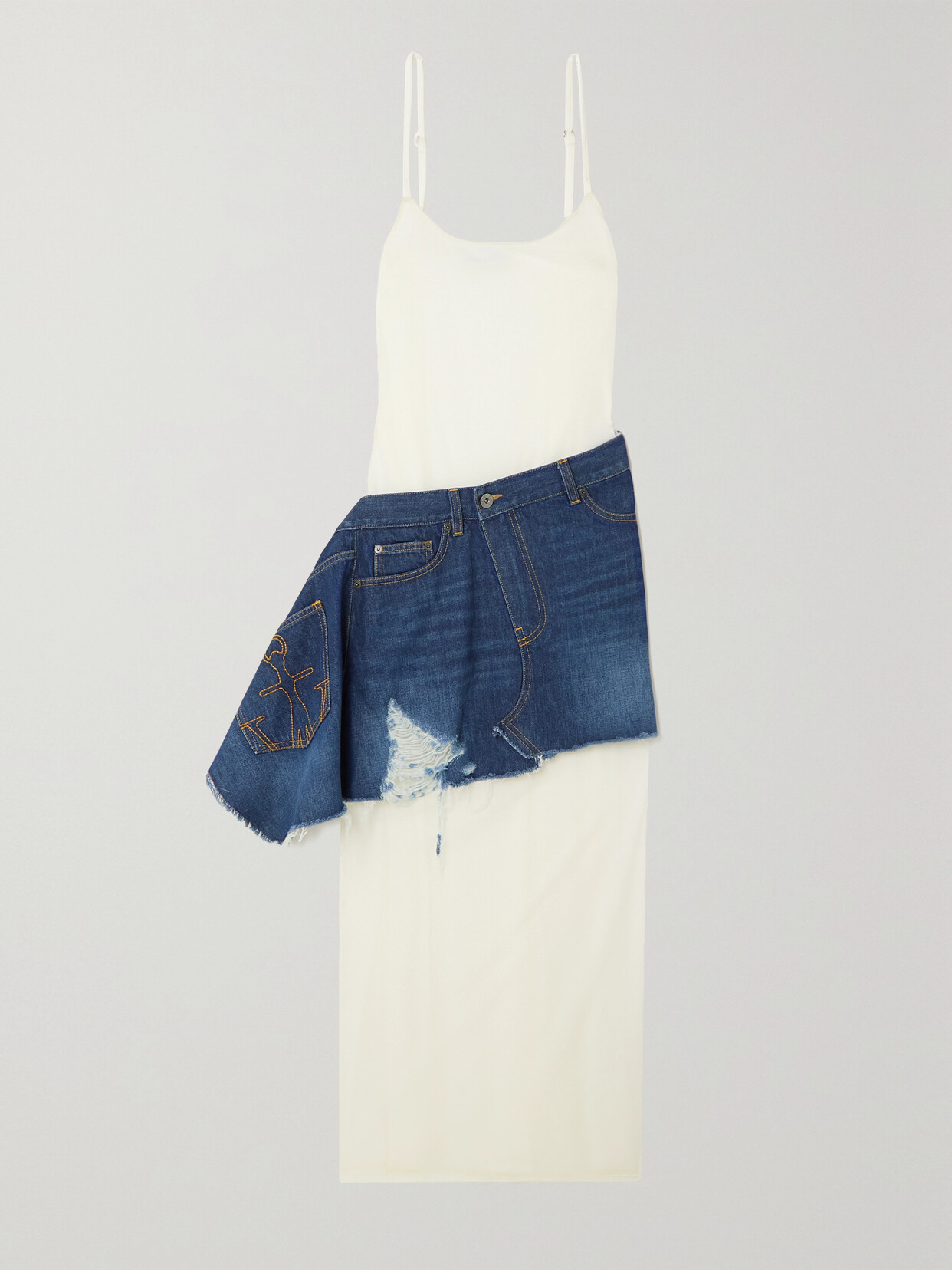 JW ANDERSON DECONSTRUCTED ASYMMETRIC COTTON-JERSEY AND DENIM MAXI DRESS