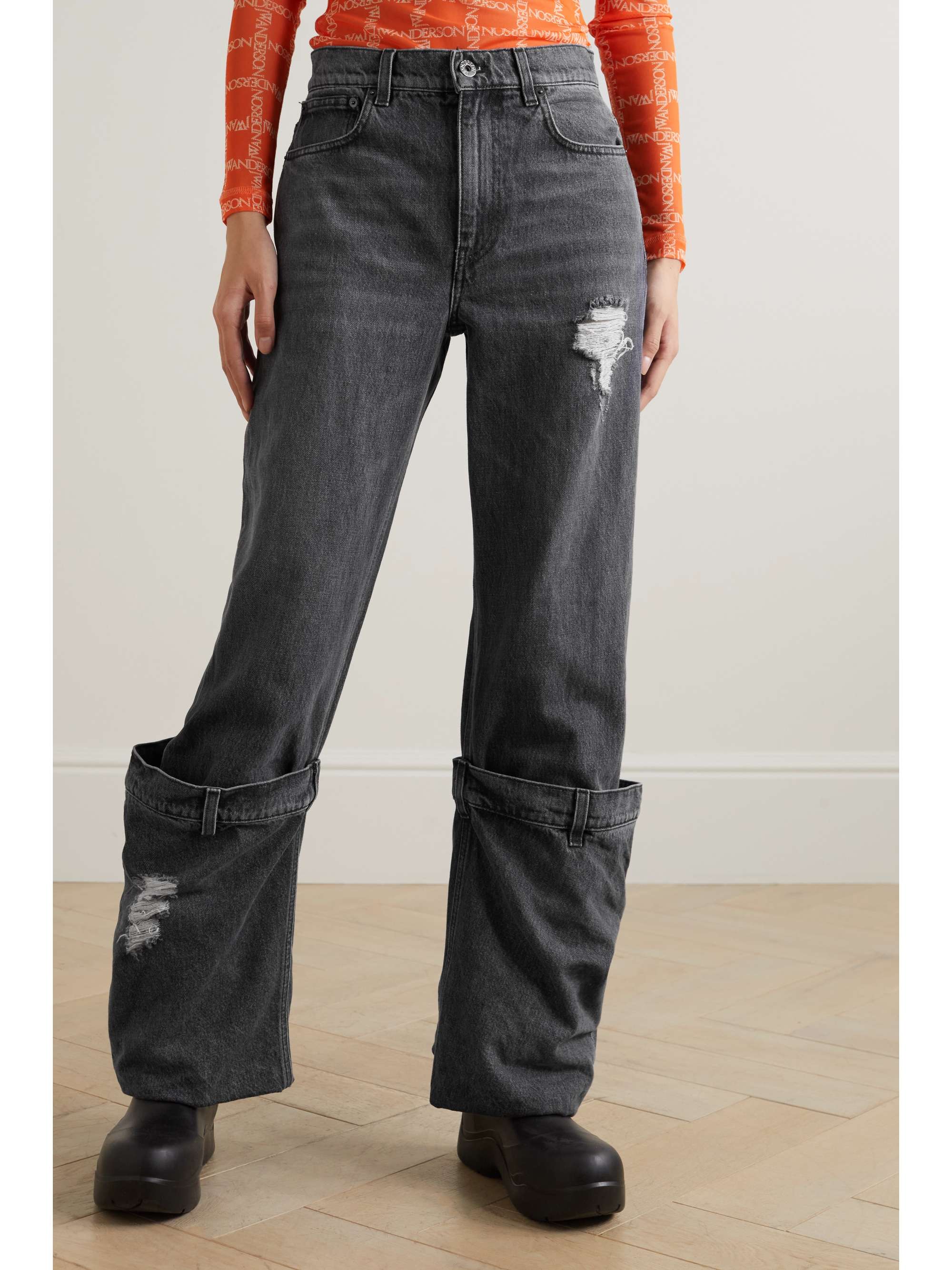 JW ANDERSON Bucket distressed mid-rise wide-leg jeans | NET-A-PORTER