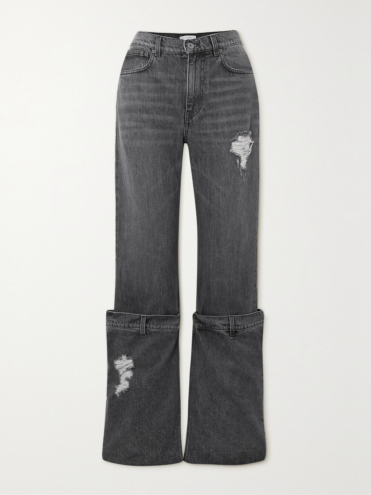 JW ANDERSON BUCKET DISTRESSED MID-RISE WIDE-LEG JEANS