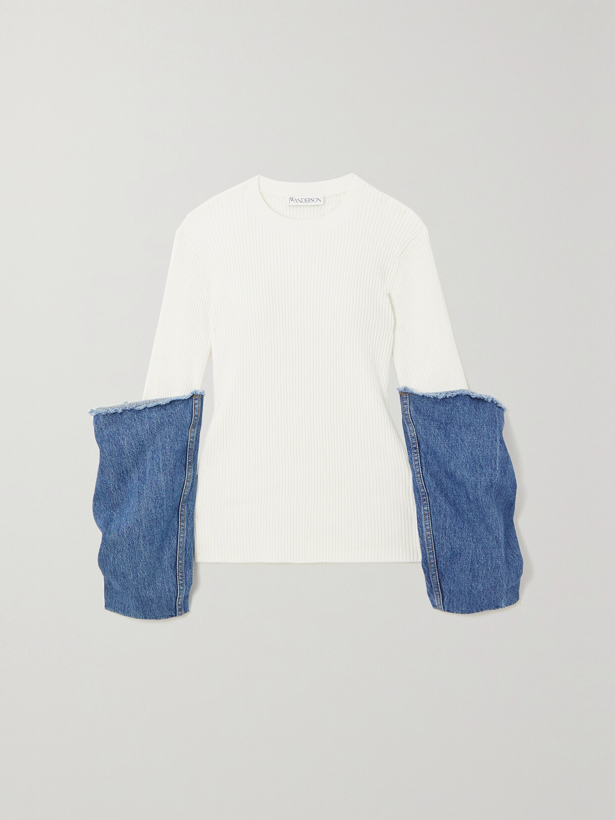 JW Anderson - Denim-trimmed Ribbed Cotton Top - White