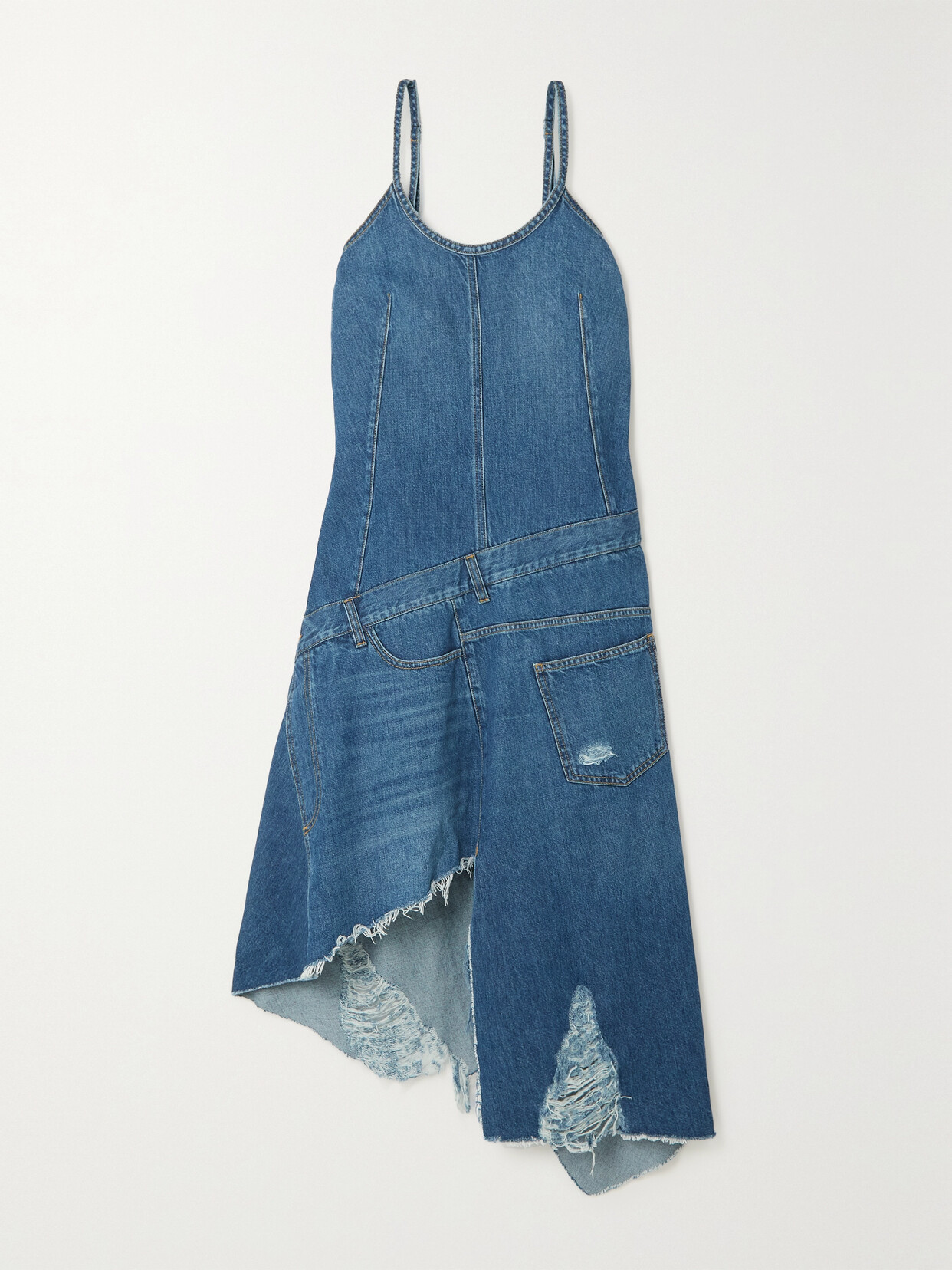 JW Anderson - Asymmetric Distressed Denim Midi Dress - Blue