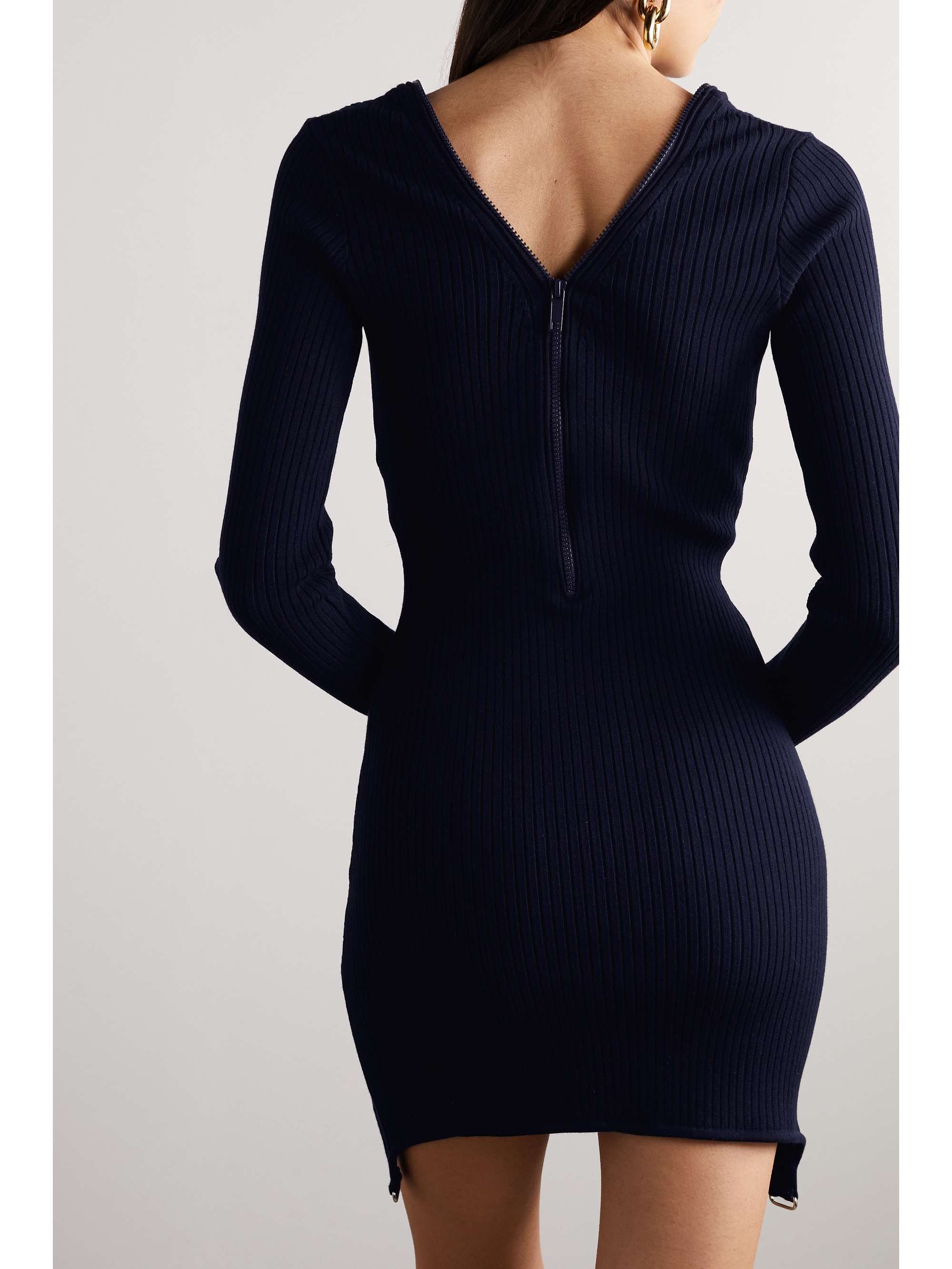 COURRÈGES Zipdetailed ribbedknit mini dress NETAPORTER