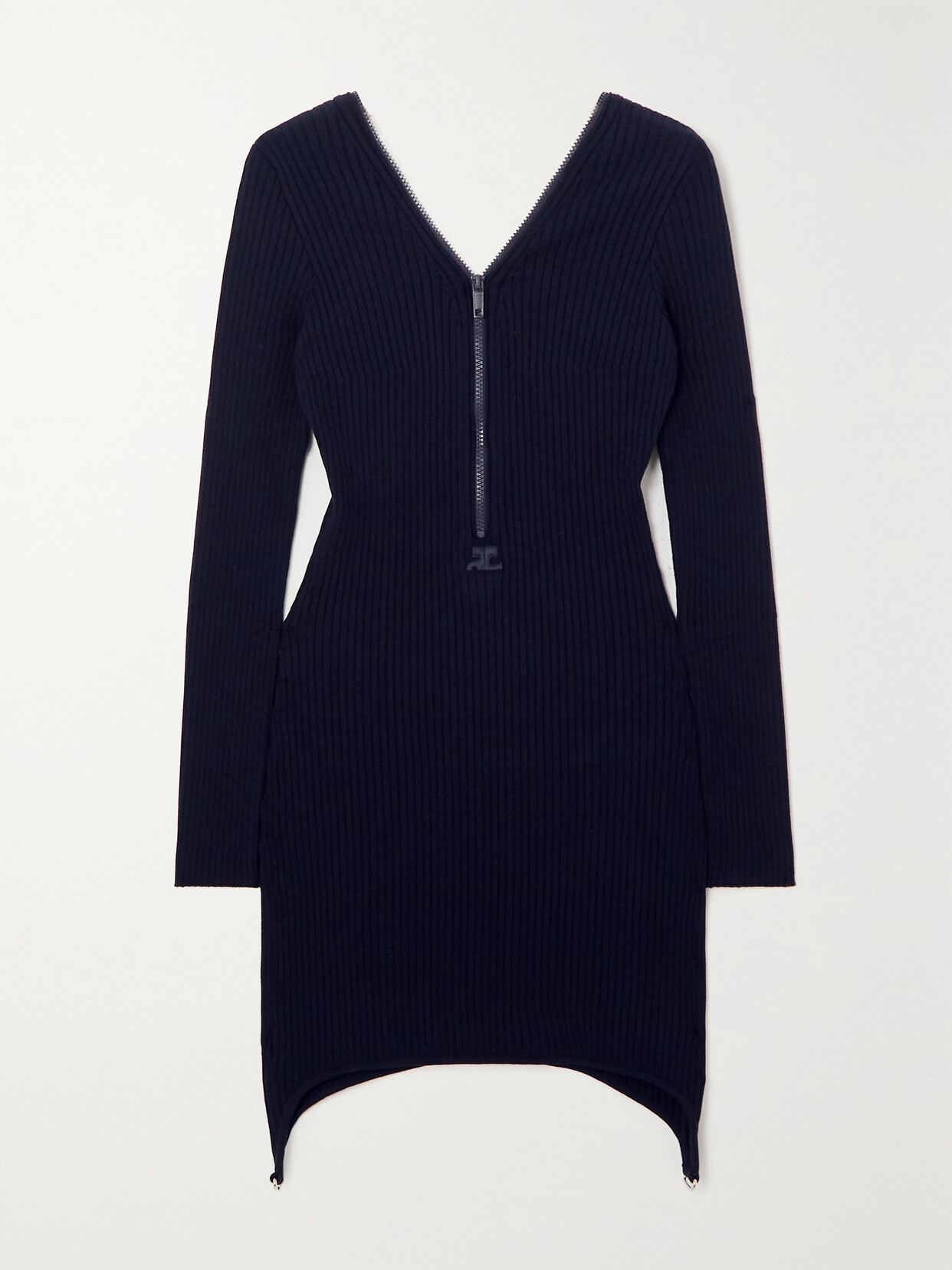 Courrèges Zip-detailed Ribbed-knit Mini Dress In Navy