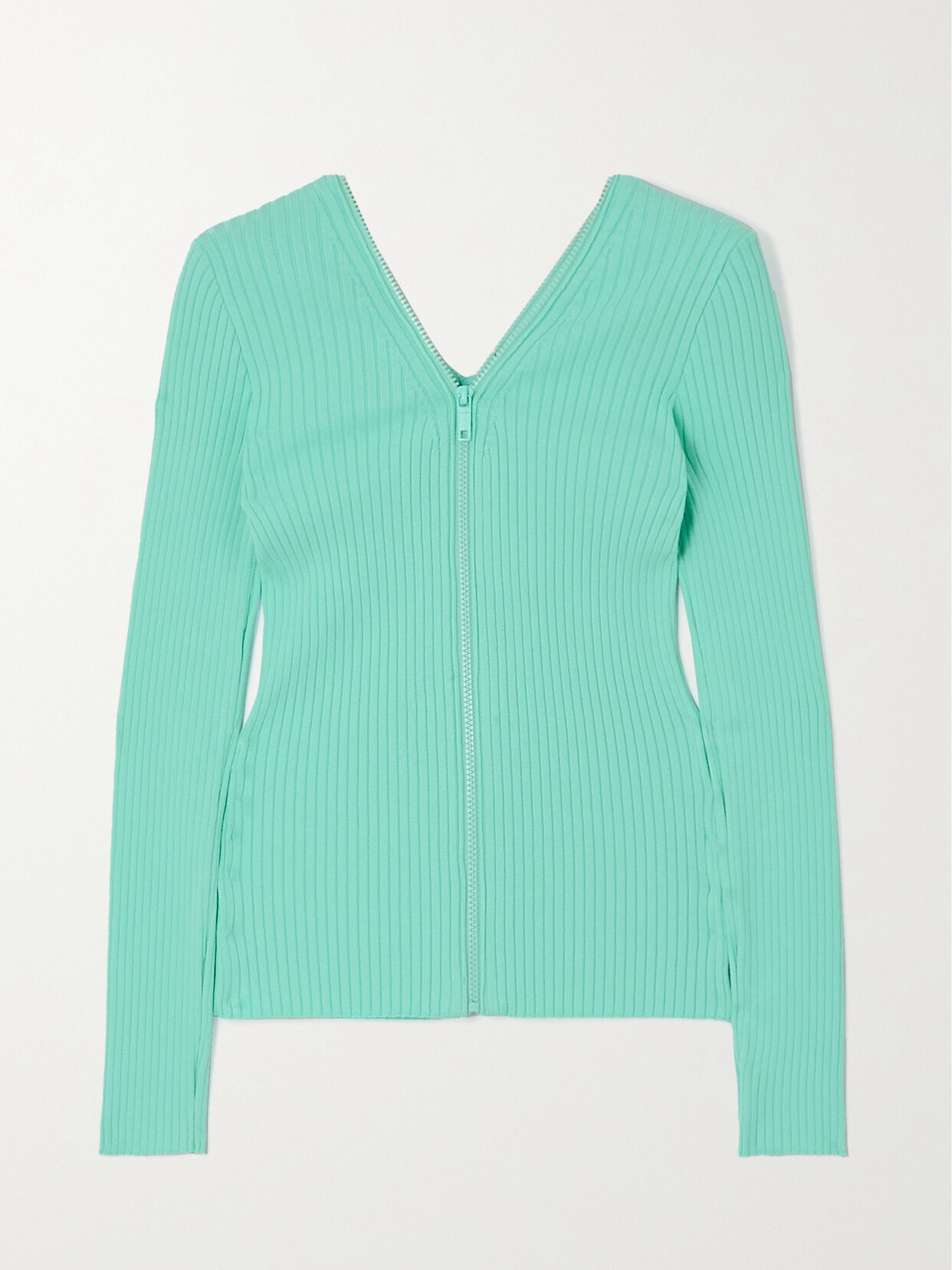 COURREGES - Zip-detailed Ribbed-knit Cardigan - Green