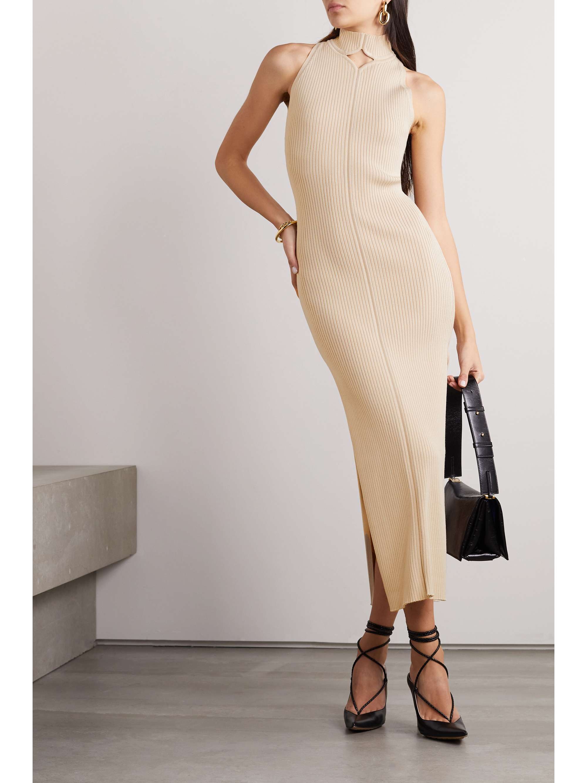 COURRÈGES Cutout ribbedknit maxi dress NETAPORTER
