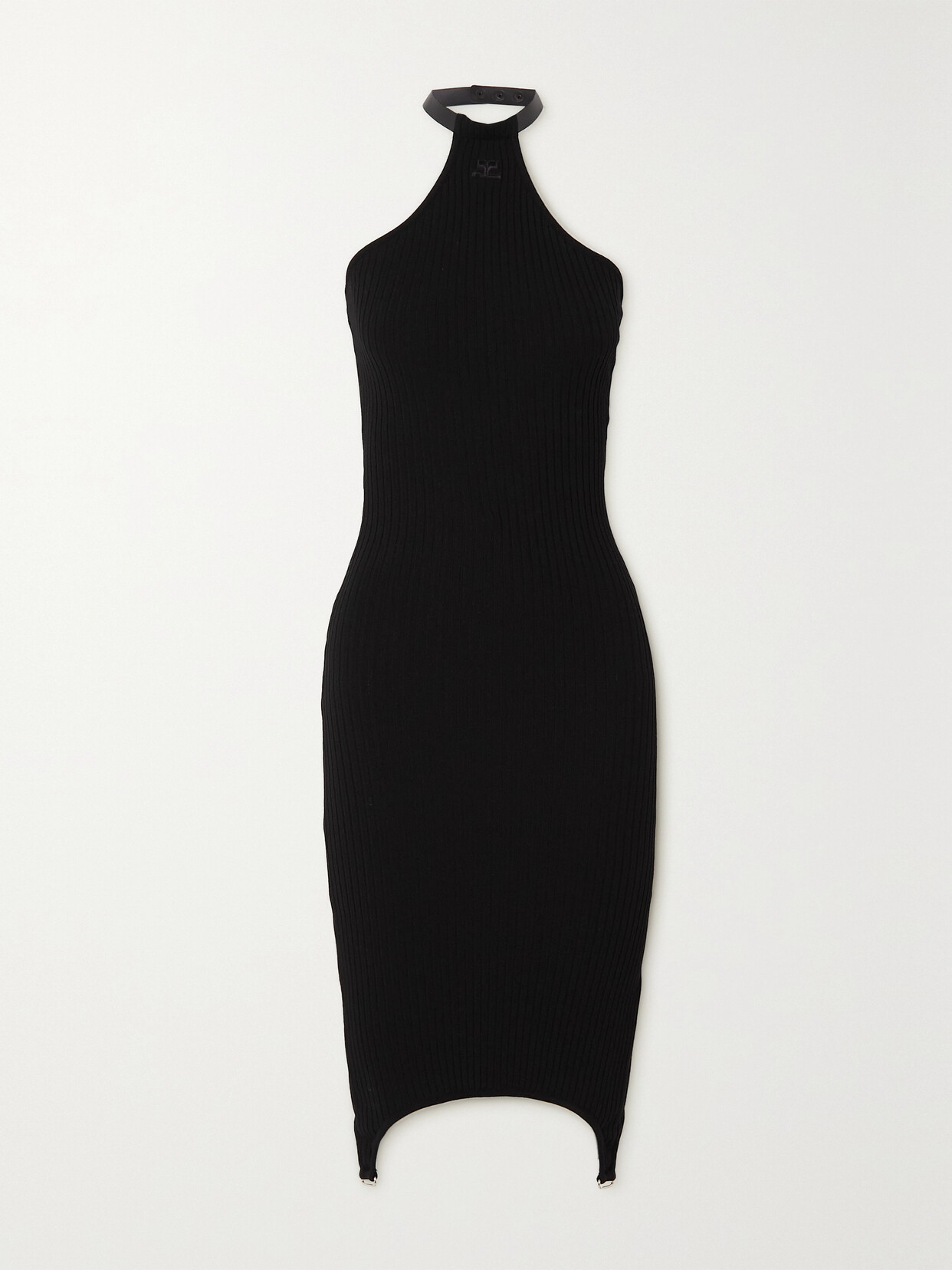 COURREGES - Embellished Cotton-blend Trimmed Ribbed-knit Halterneck Midi Dress - Black