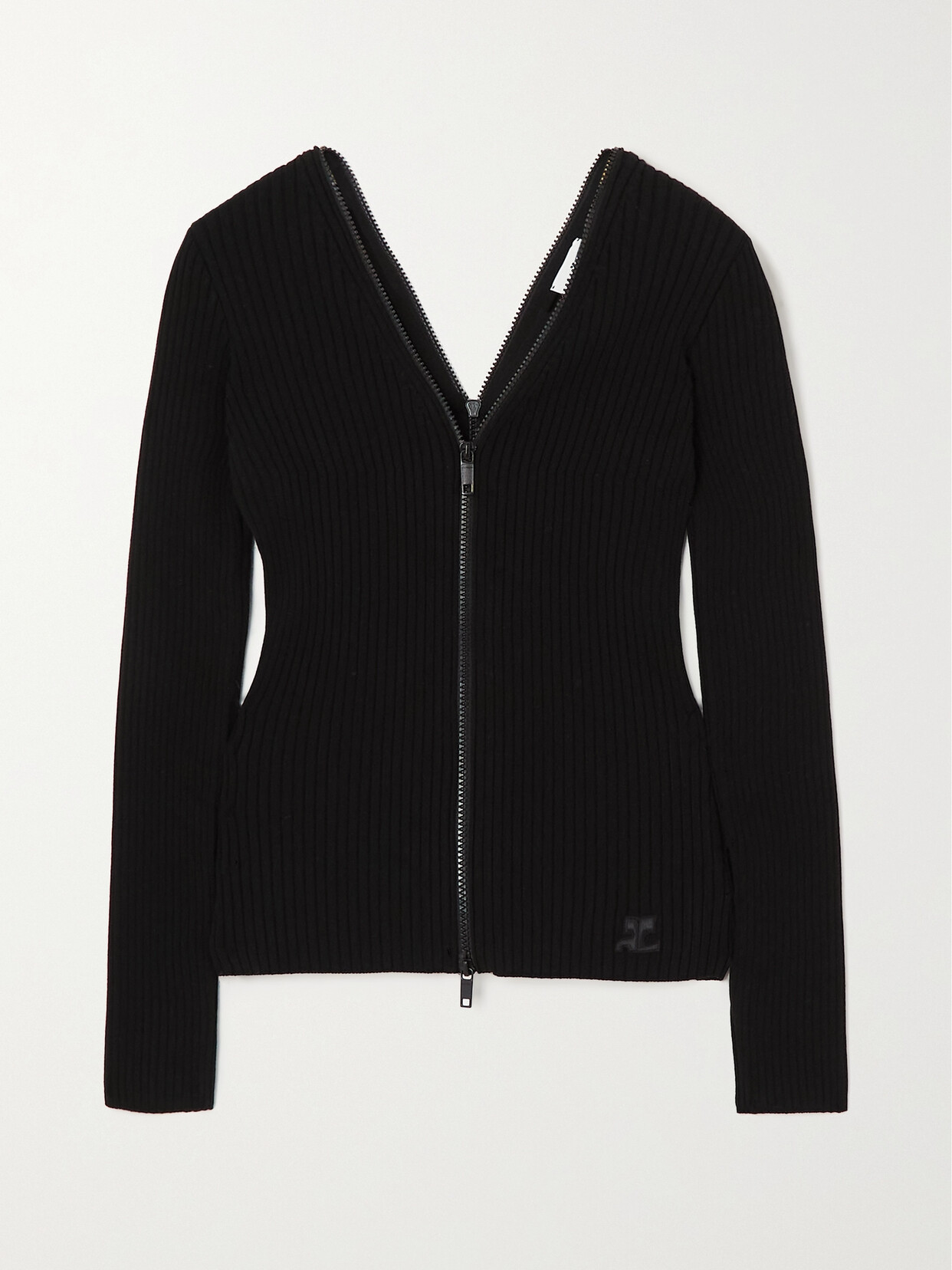 COURREGES - Zip-detailed Ribbed-knit Cardigan - Black