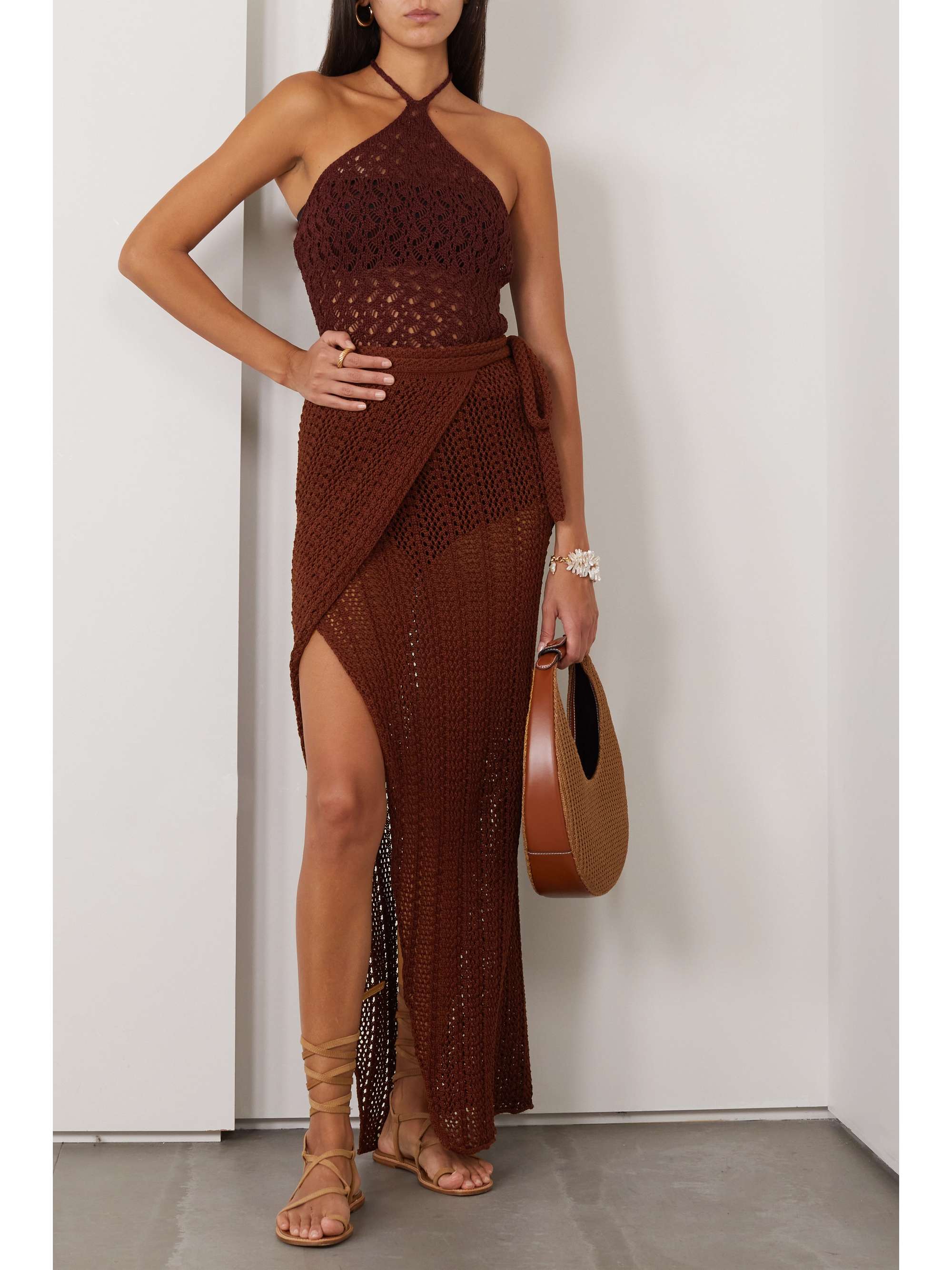 SAVANNAH MORROW THE LABEL Kirra crocheted Pima cotton maxi wrap skirt