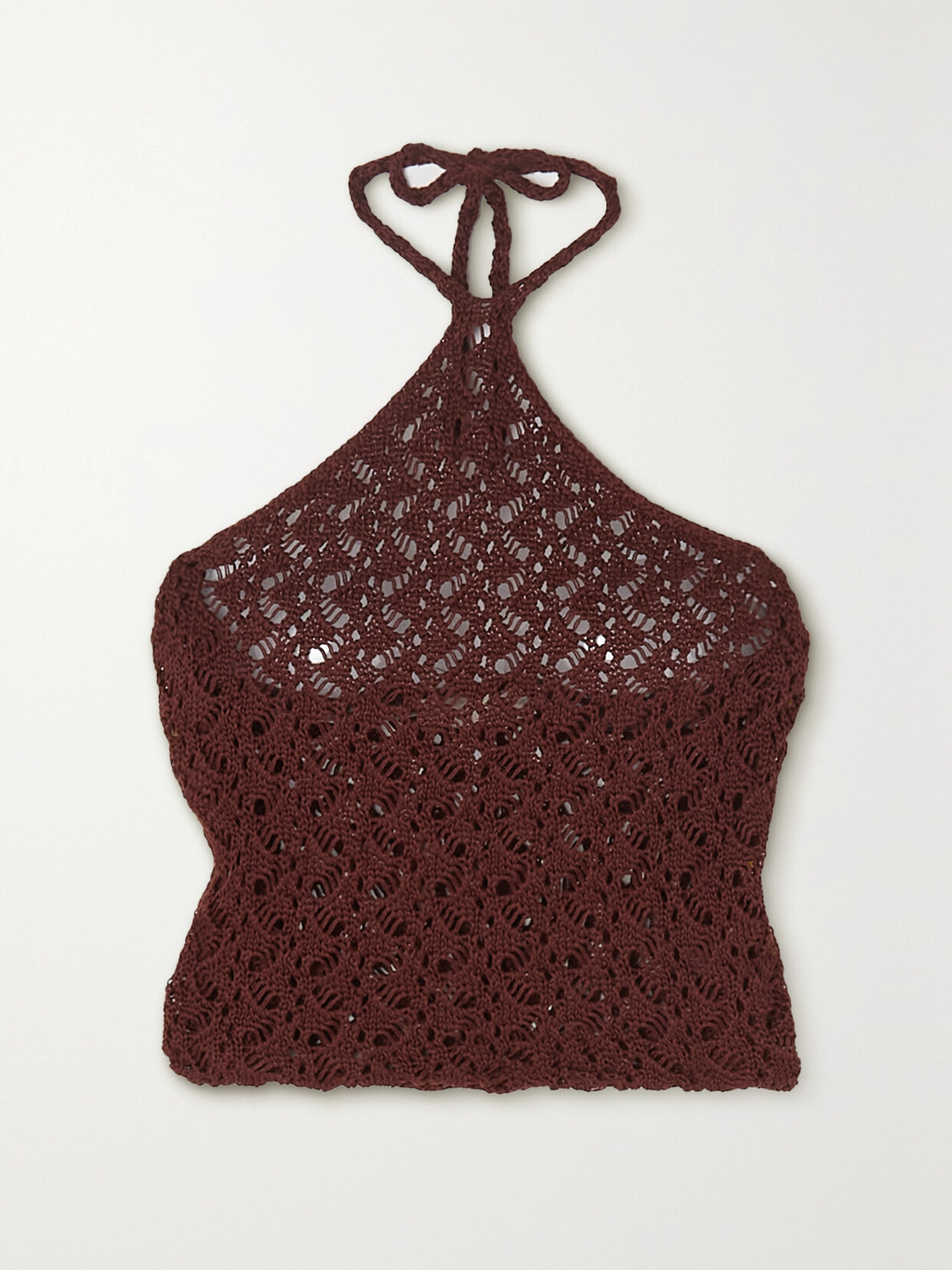 Savannah Morrow - Kirra Crocheted Pima Cotton Halterneck Top - Brown