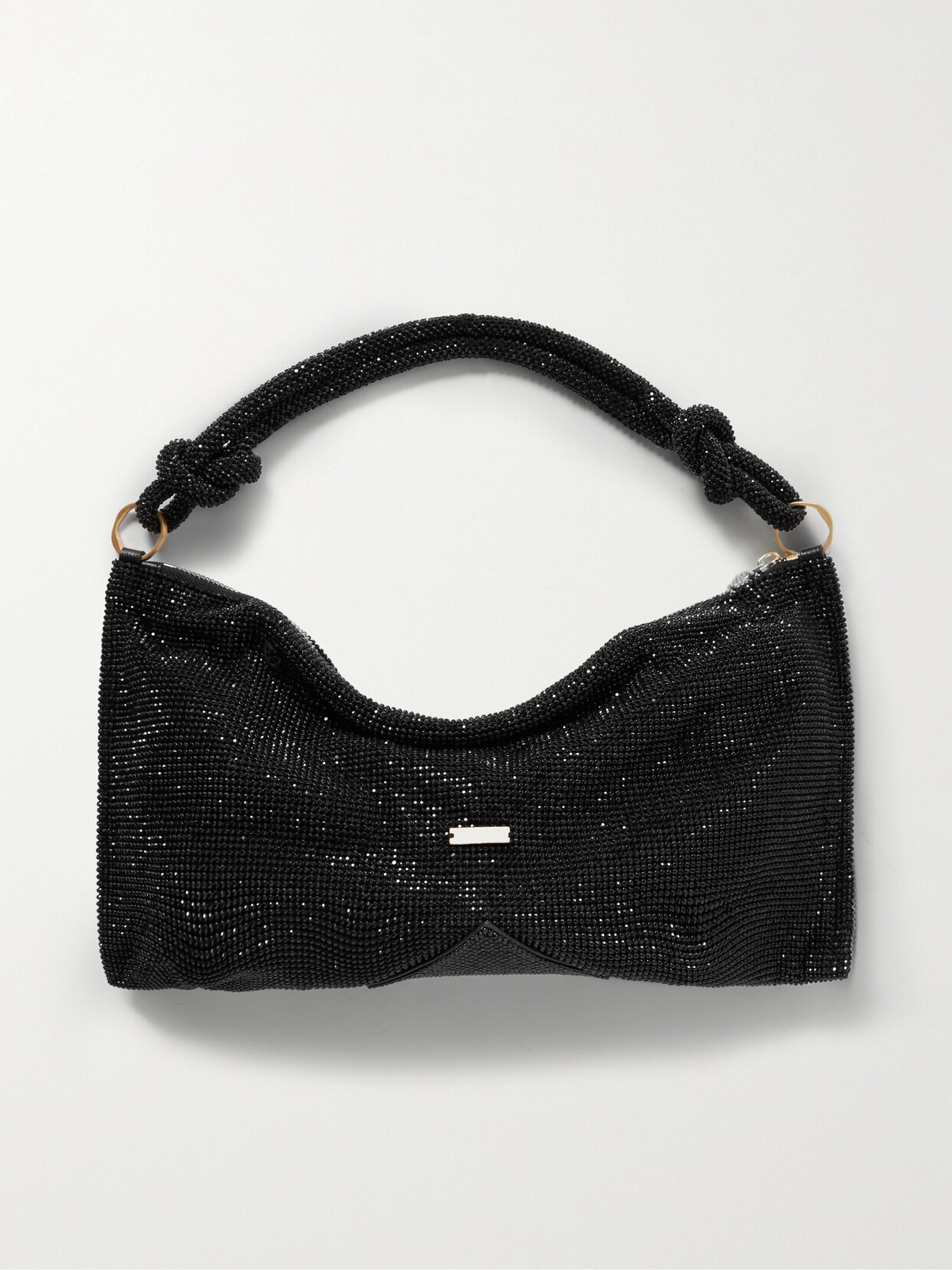 Shop Cult Gaia Hera Nano Knotted Crystal-embellished Satin Shoulder Bag In Black