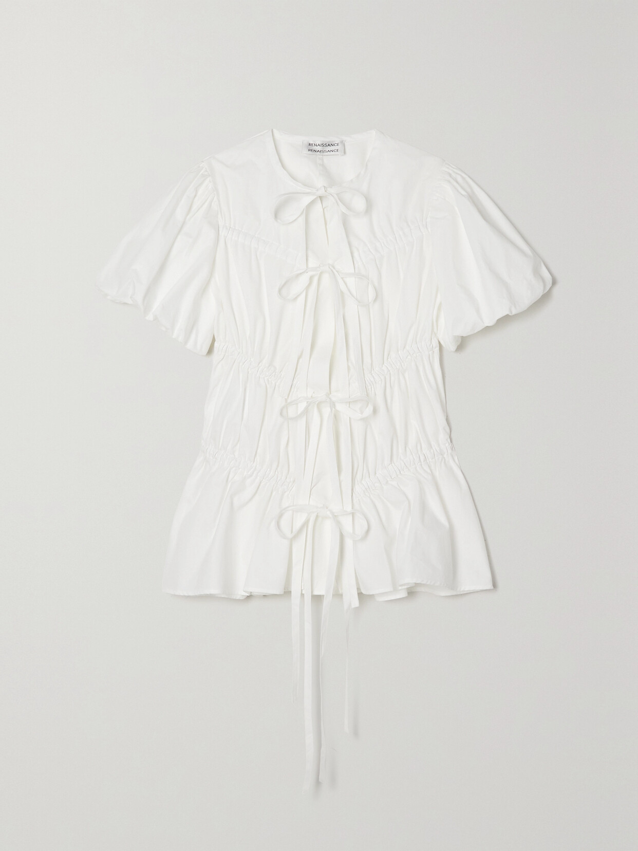 RENAISSANCE RENAISSANCE Crimes Tie-detailed Gathered Cotton-poplin Blouse - White
