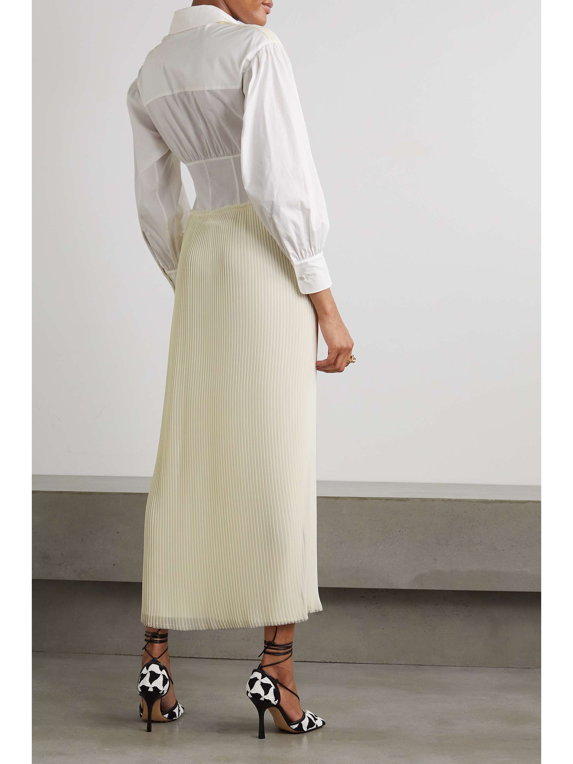 RENAISSANCE RENAISSANCE Giulia pleated crepe de chine and cotton-poplin maxi shirt dress