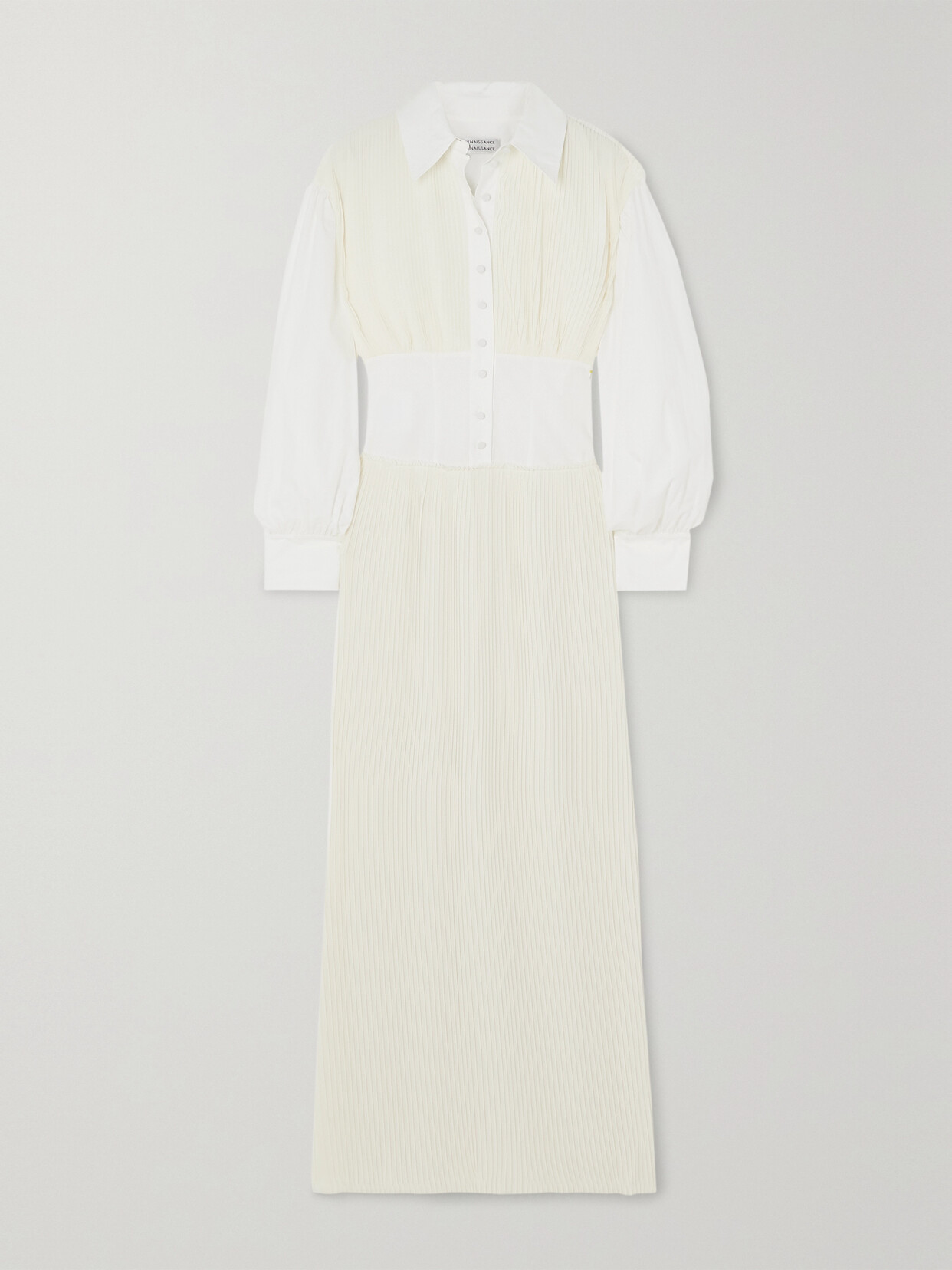 Renaissance Renaissance - Giulia Pleated Crepe De Chine And Cotton-poplin Maxi Shirt Dress - White