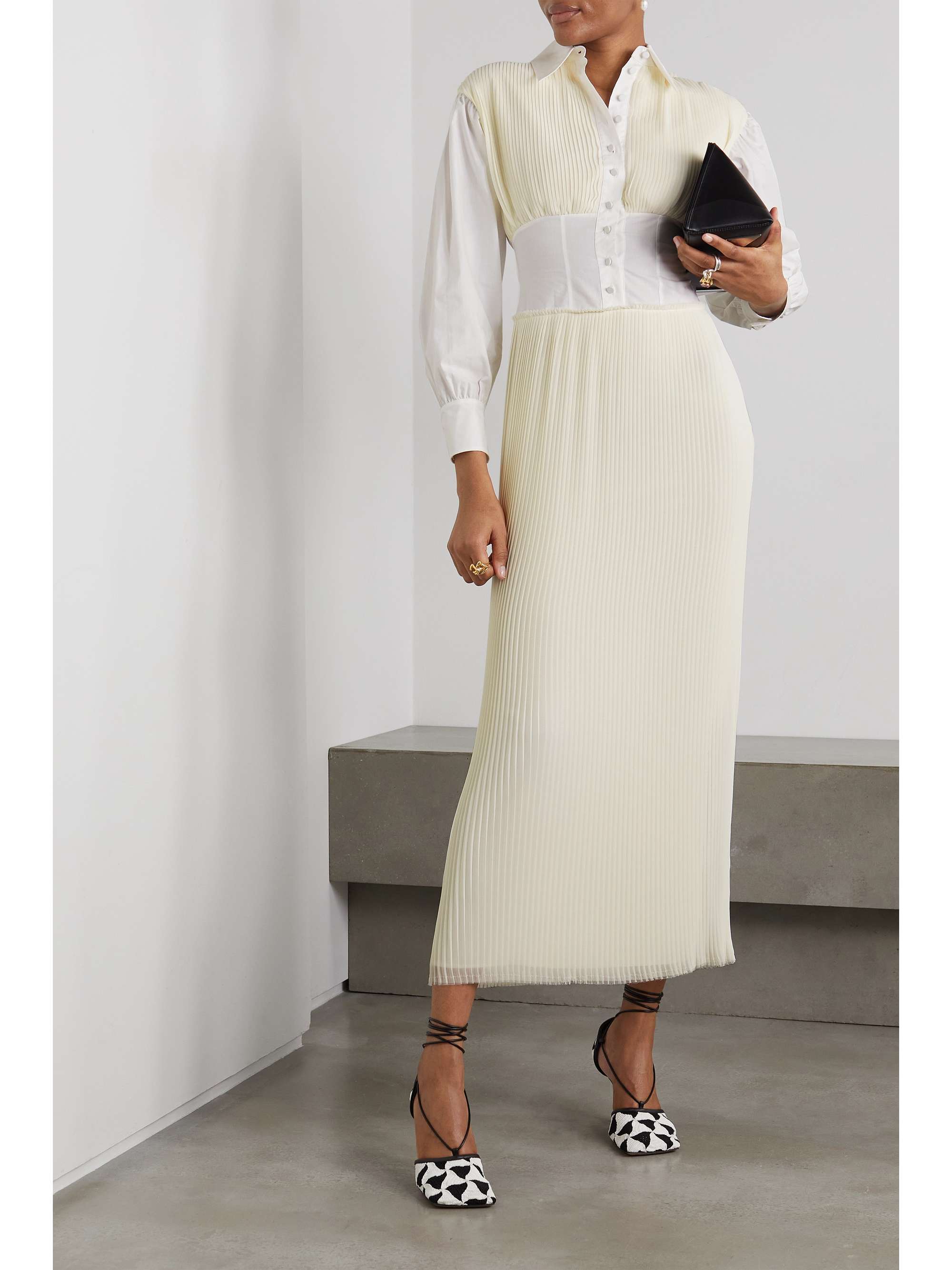RENAISSANCE RENAISSANCE Giulia pleated crepe de chine and cotton-poplin maxi shirt dress