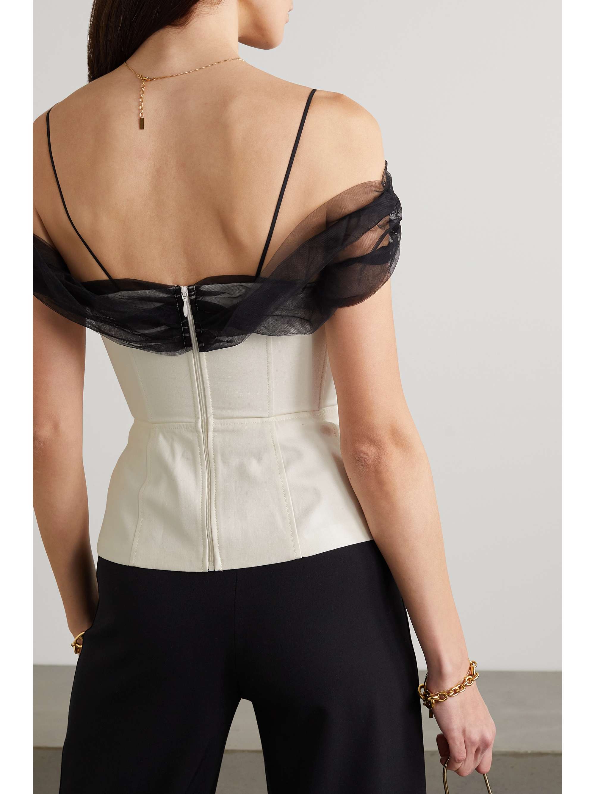 RENAISSANCE RENAISSANCE Madame tulle-trimmed cotton and linen-blend bustier top
