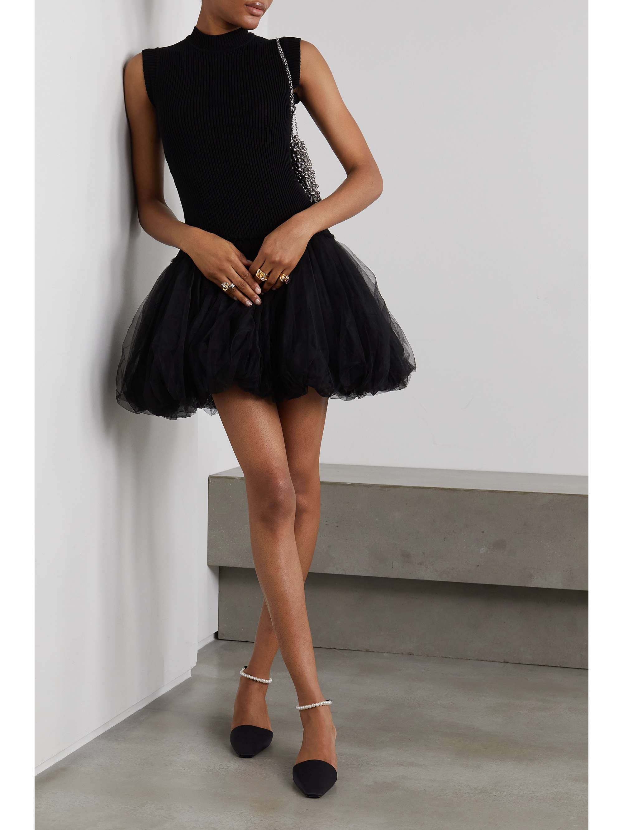 RENAISSANCE RENAISSANCE Romeo ribbed cotton and tulle mini dress