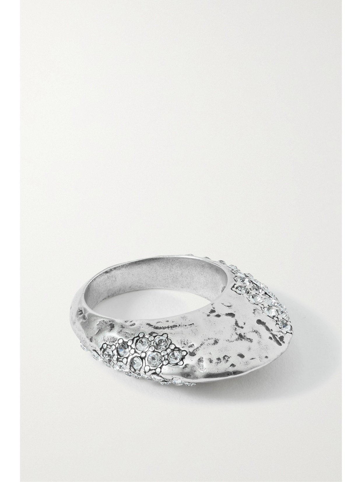 SAINT LAURENT - Hammered Silver-tone Crystal Ring - 7