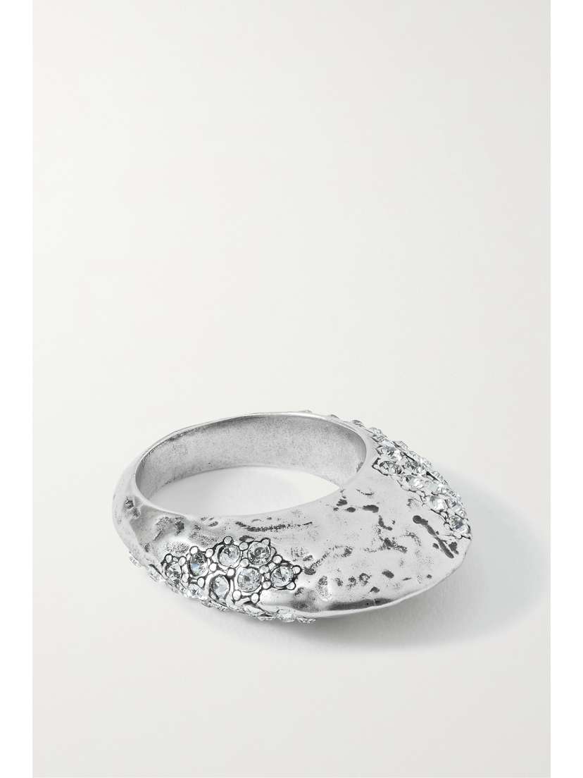 Saint Laurent Hammered Silver-tone Crystal Ring