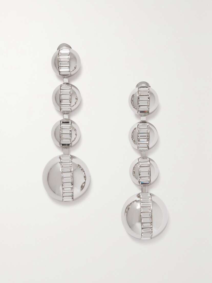 Saint Laurent Oversized Silver-tone Crystal Clip Earrings