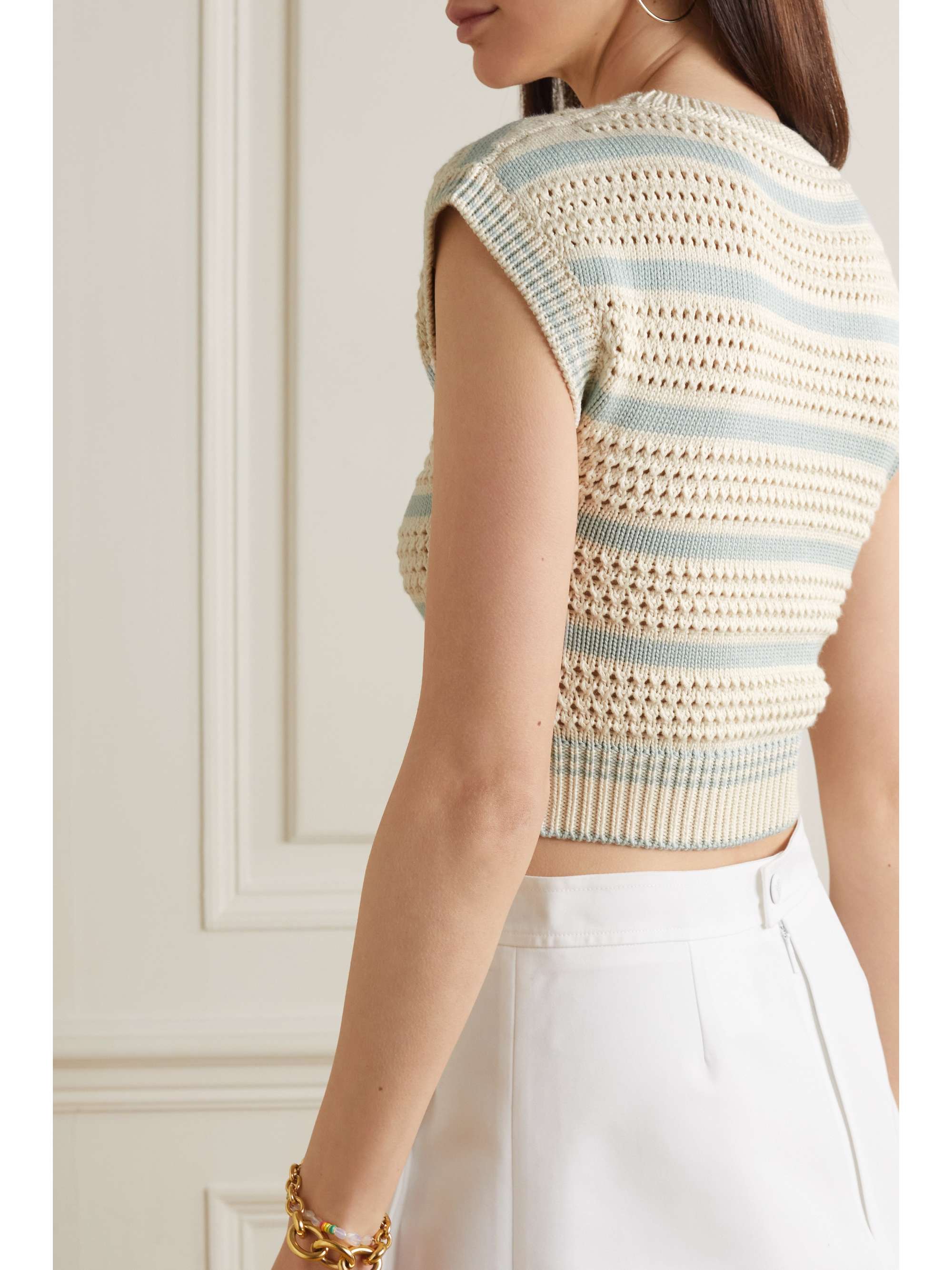 PUCCI Cropped striped open-knit cotton-blend sweater