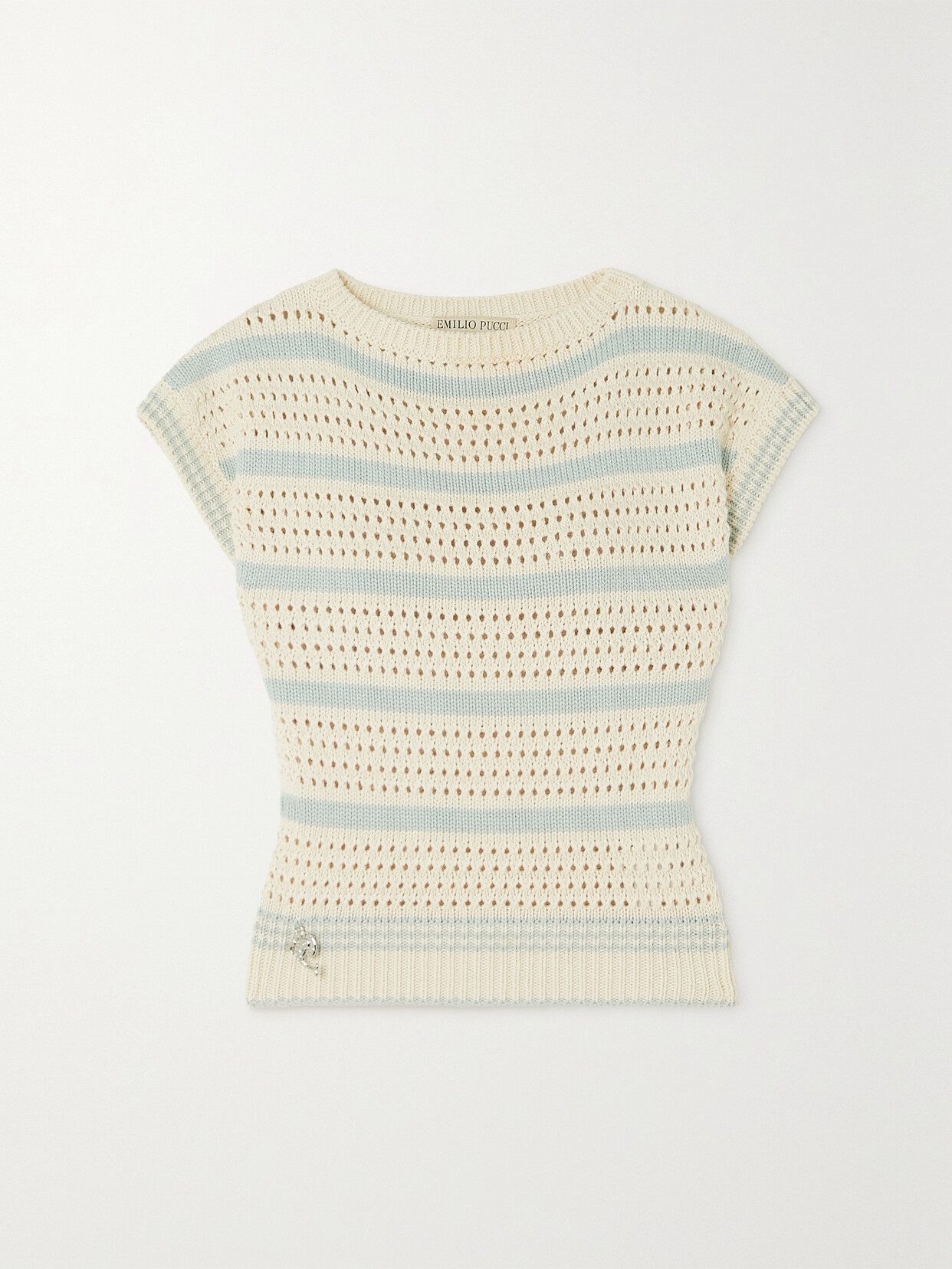 Pucci Striped Open-knit Cotton-blend Sweater In Neutrals