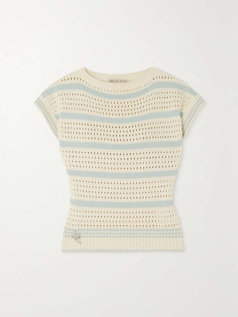 PUCCI Striped Open-knit Cotton-blend Sweater