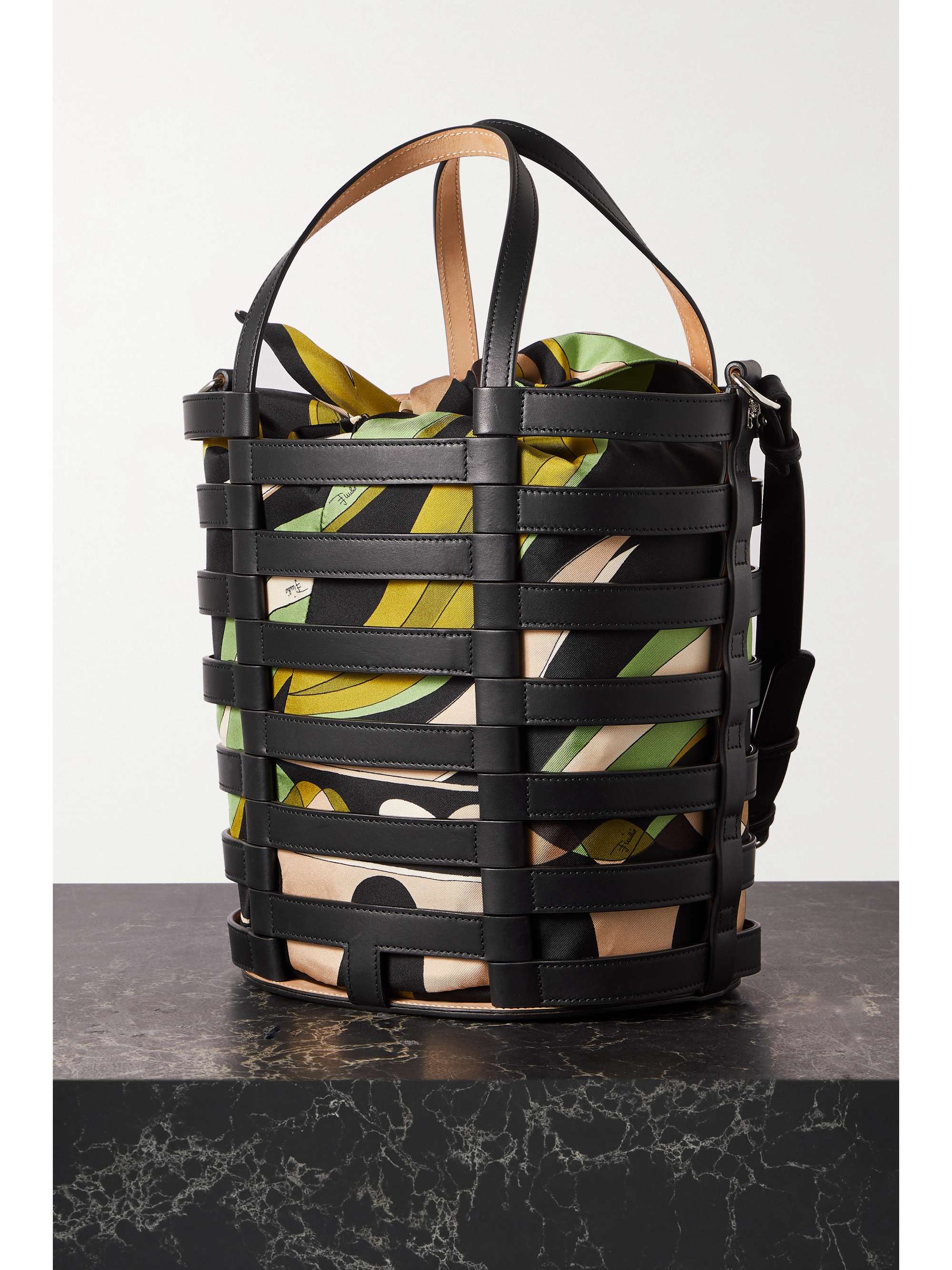 PUCCI Lido large leather and printed silk-twill bucket bag