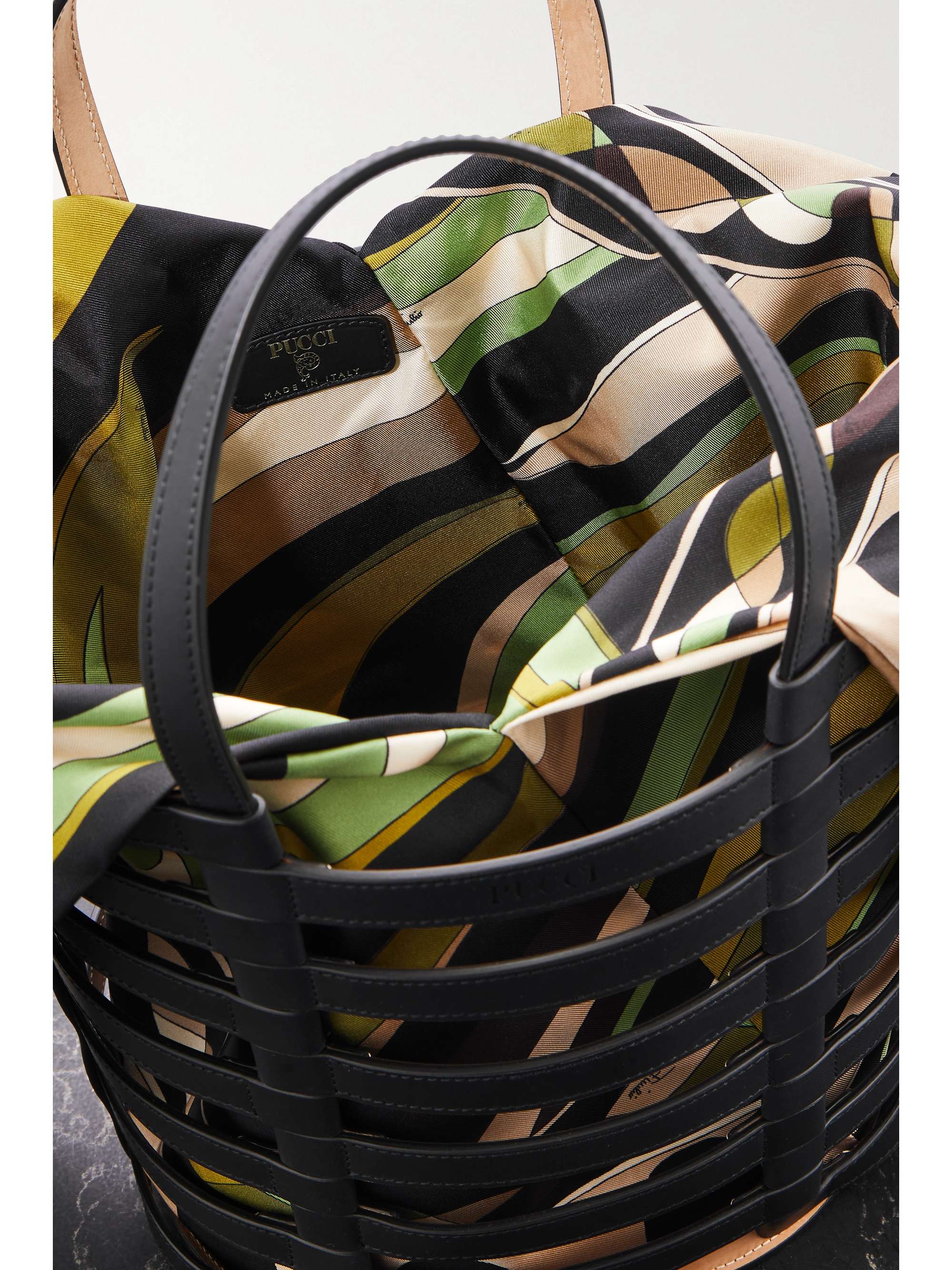 PUCCI Lido large leather and printed silk-twill bucket bag