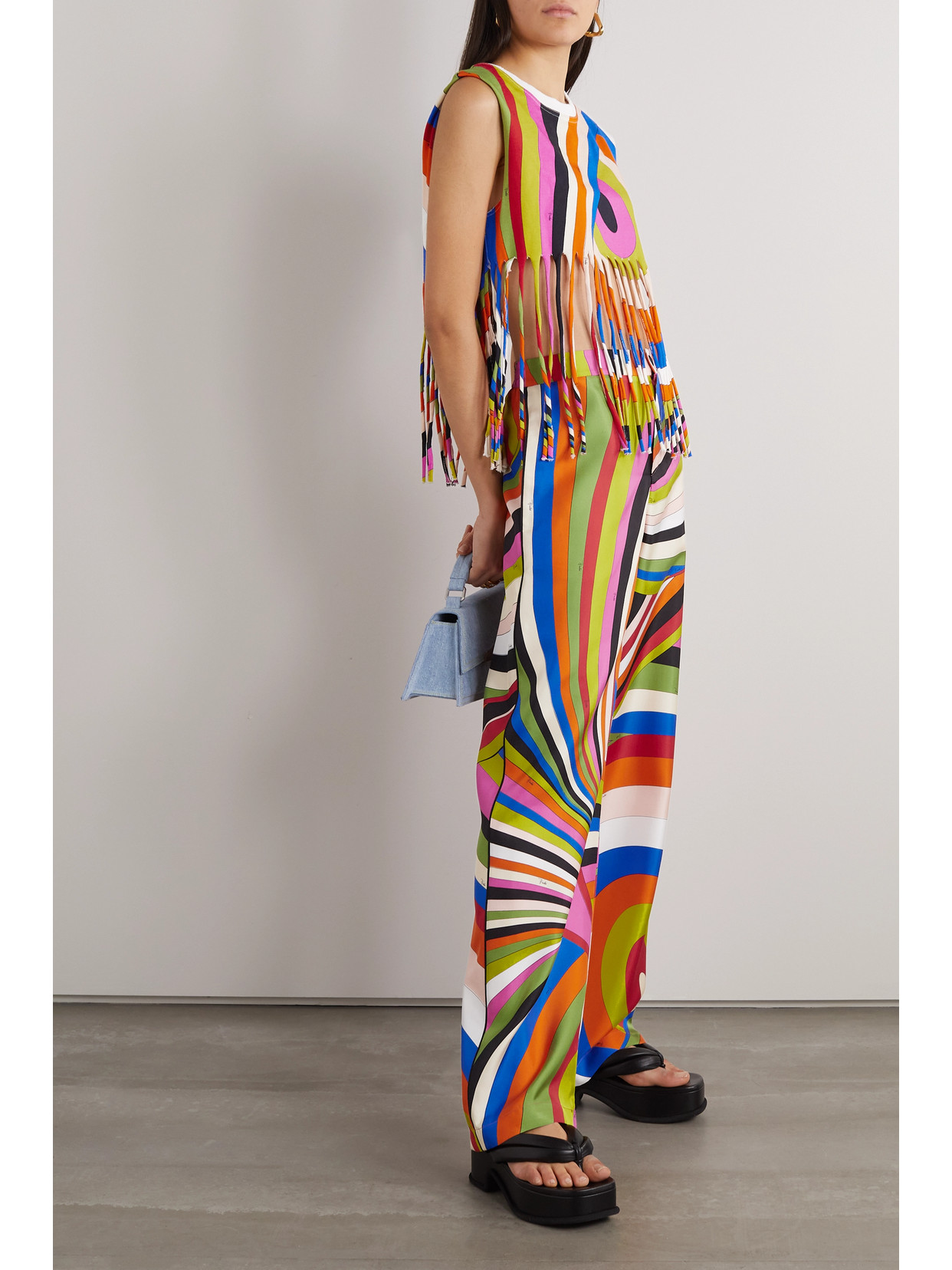 Shop Pucci Printed Silk-twill Wide-leg Pants In Blue