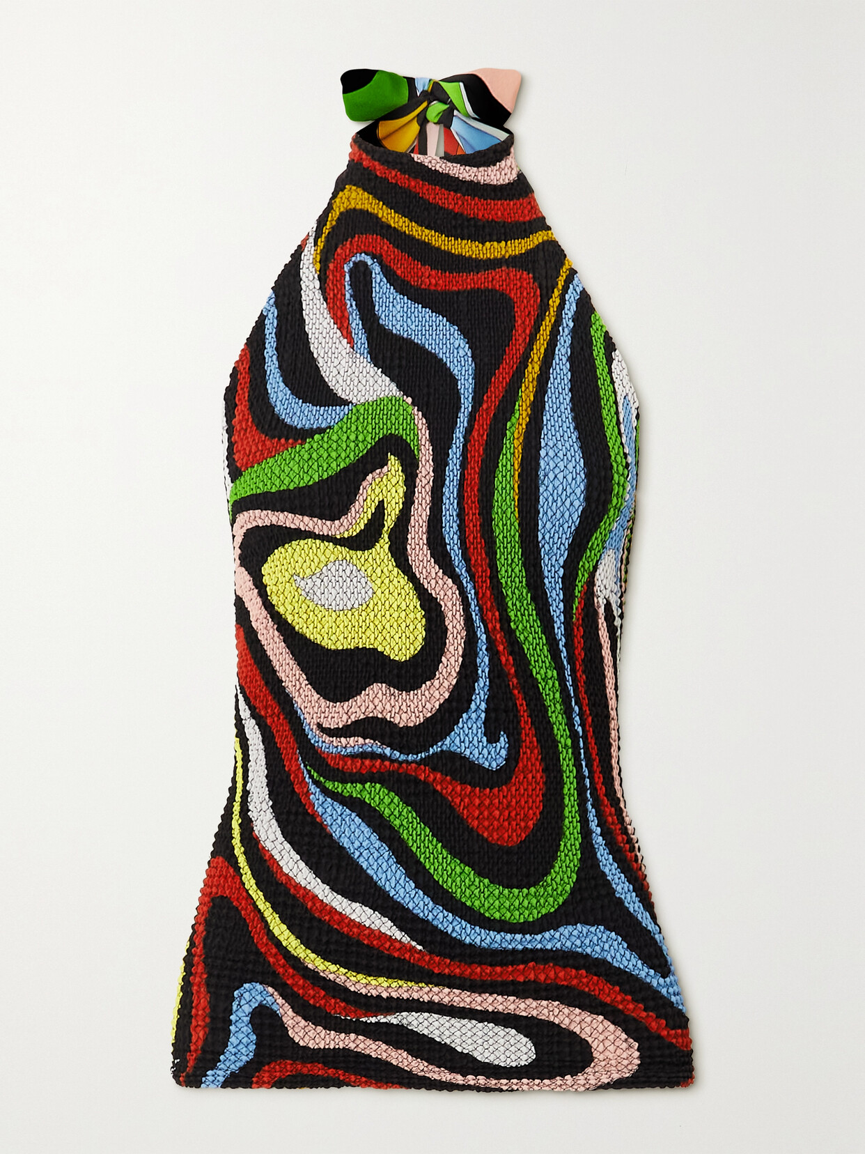 Pucci Halterneck Smocked Printed Crepe De Chine Top In Black