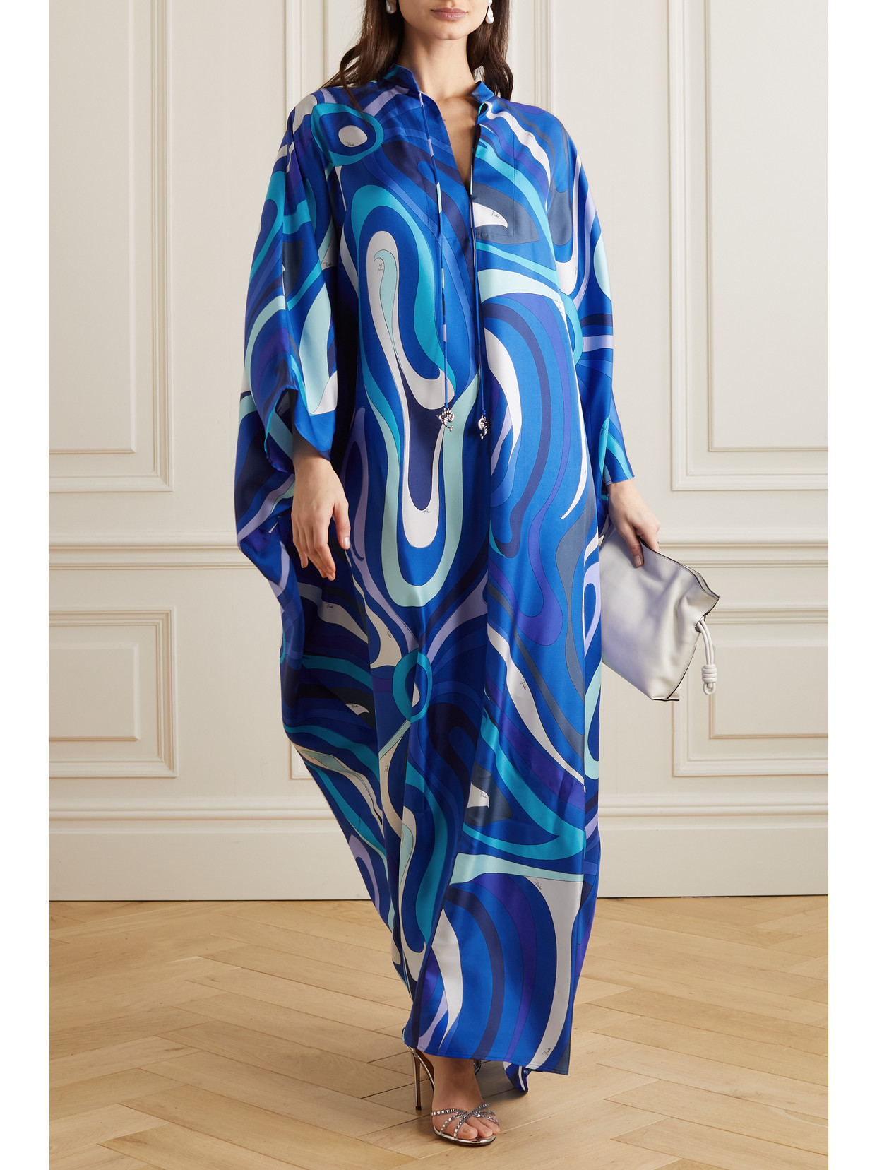 Shop Pucci Printed Silk-twill Kaftan In Blue