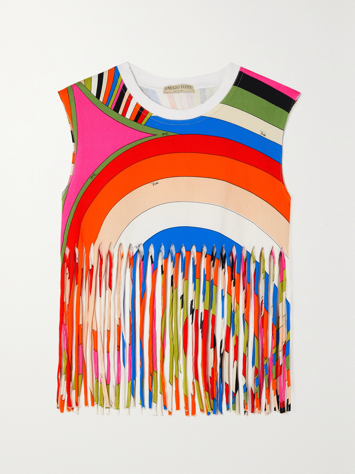 PUCCI - Fringed Printed Cotton-jersey Top - Blue