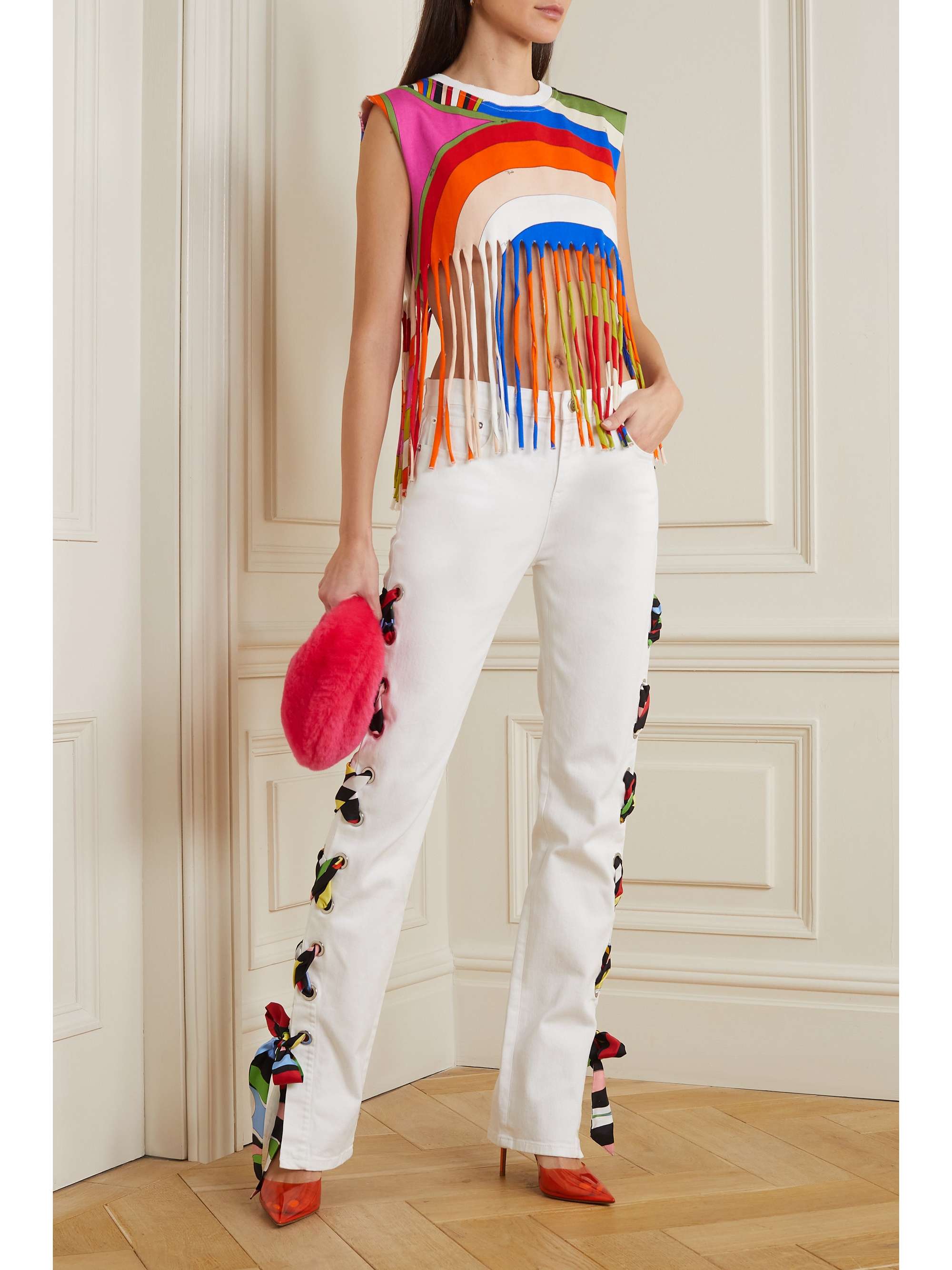 PUCCI Fringed printed cotton-jersey top