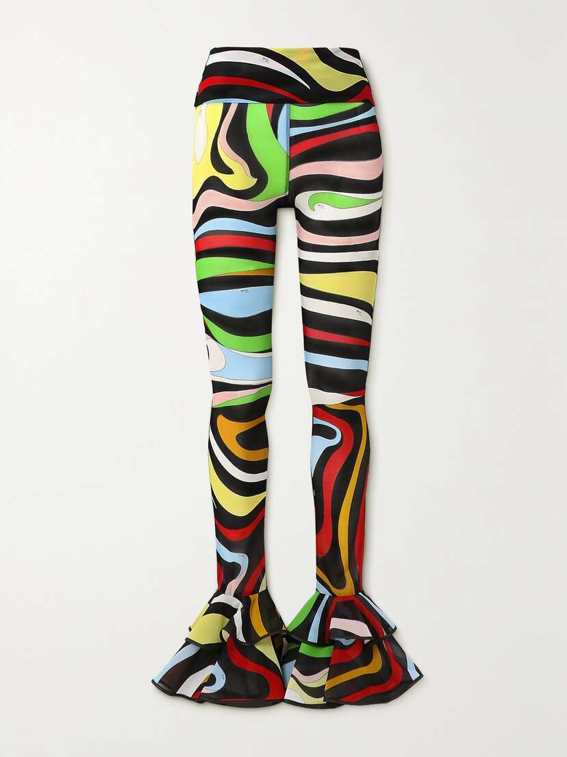 PUCCI Printed Ruffled Stretch-mesh Skinny Pants - x large