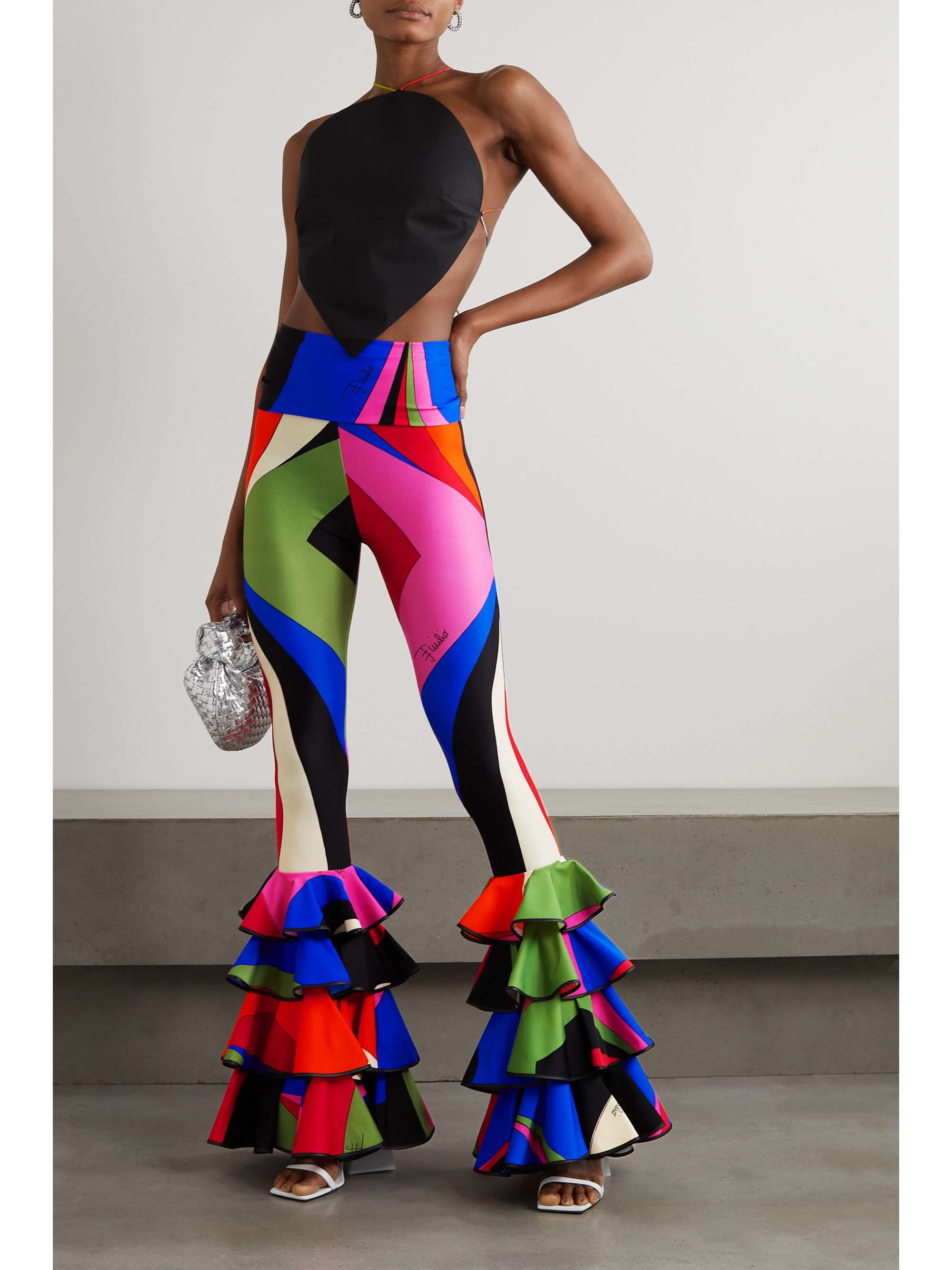 PUCCI Ruffled printed stretch-jersey flared pants