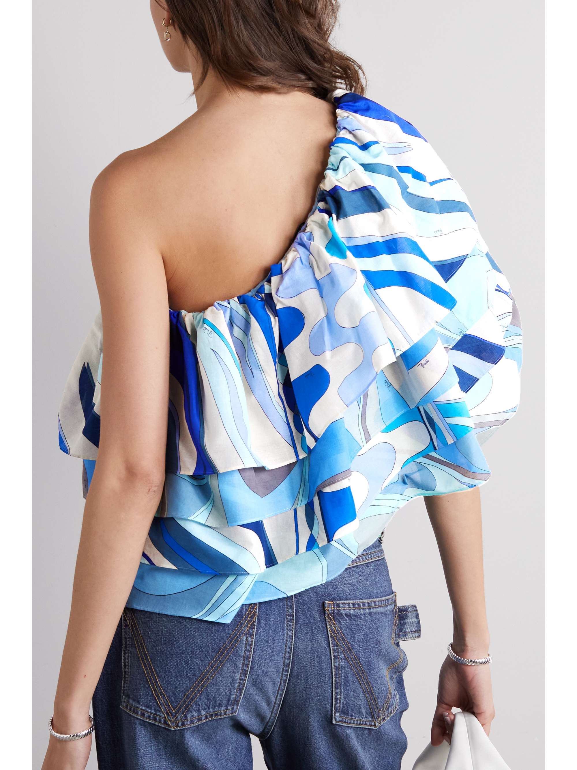 PUCCI One-shoulder printed cotton-voile top