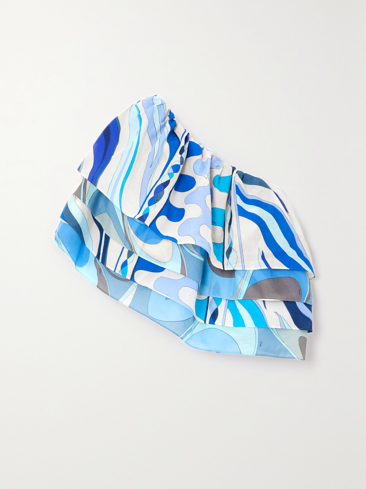 Pucci Printed One-shoulder Cotton Top In Blu/celeste